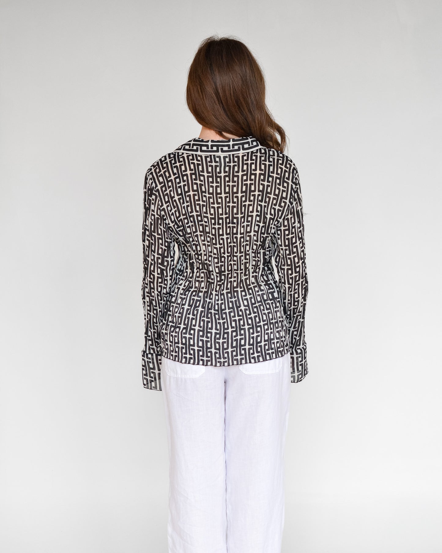 Geometric Print Pleated Blouse (M)