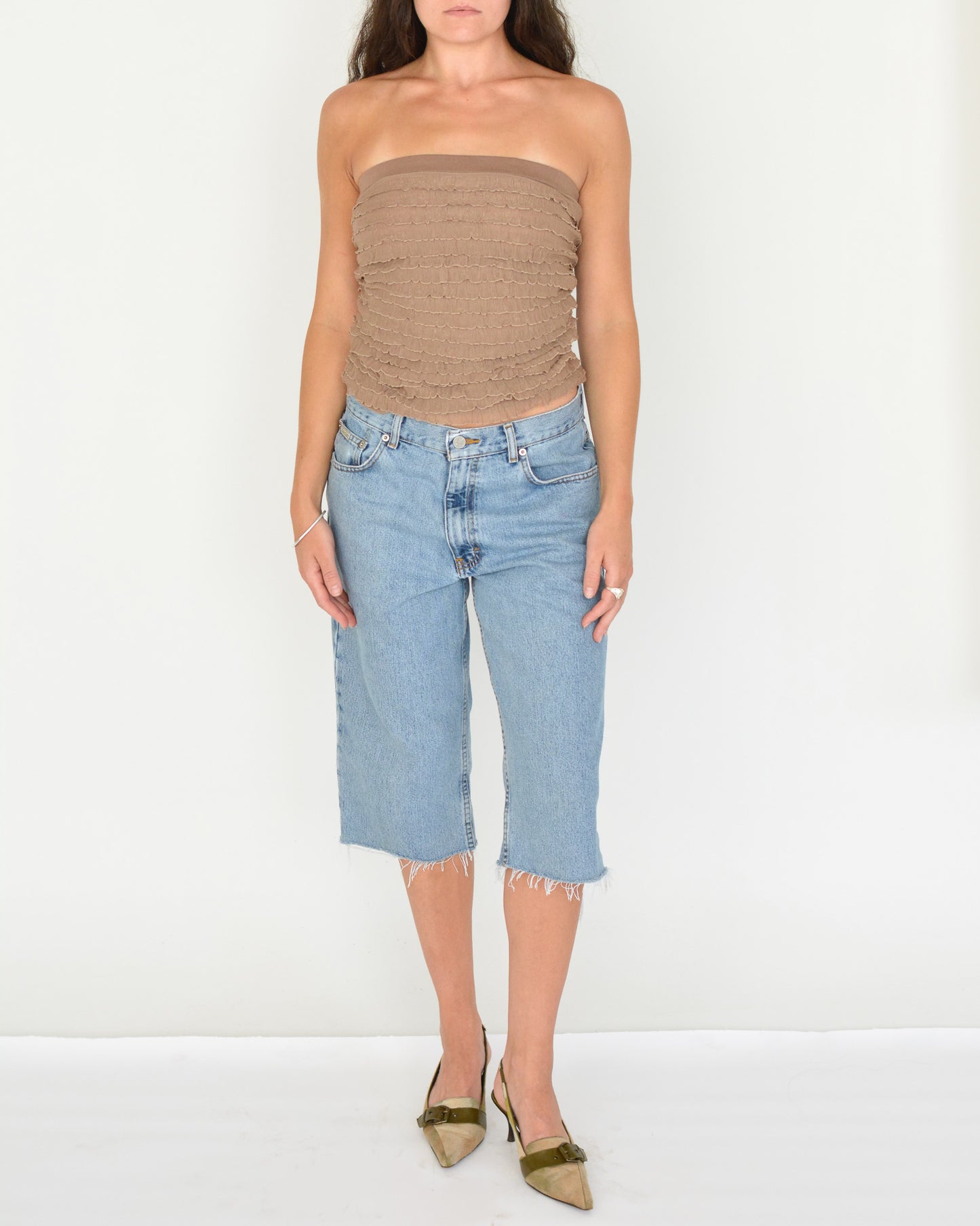 Taupe Tiered Ruffle Tube Top (S-M)