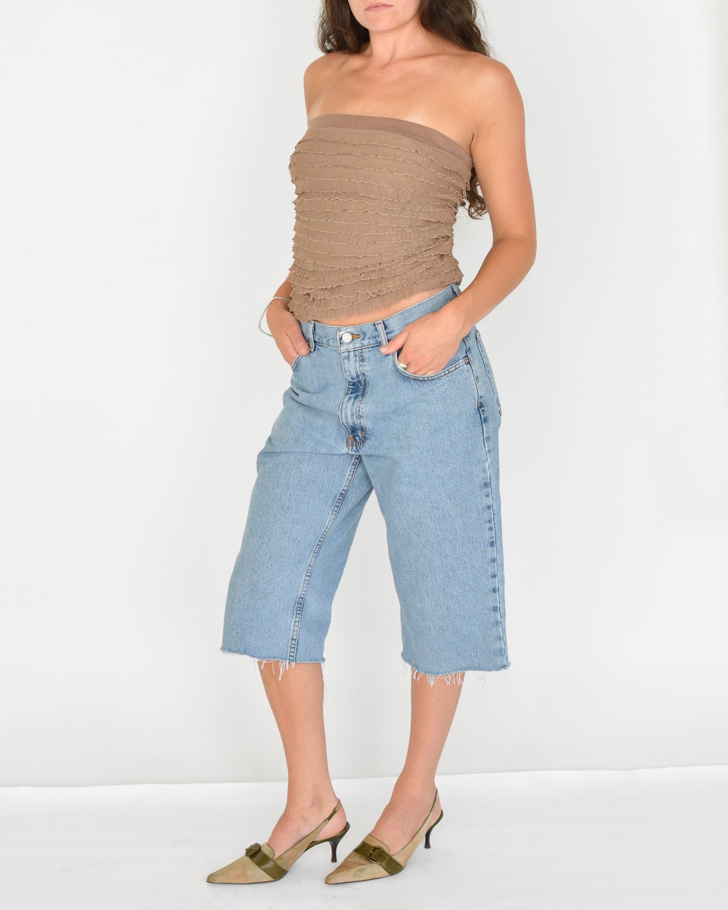 Taupe Tiered Ruffle Tube Top (S-M)