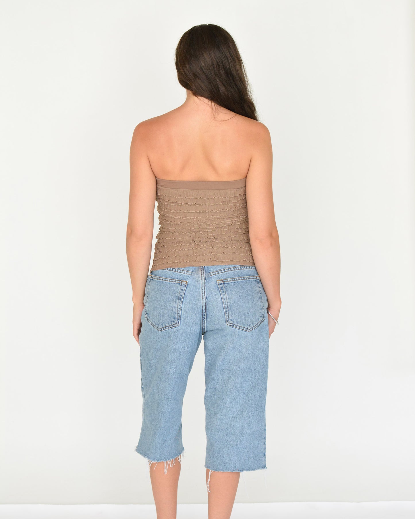 Taupe Tiered Ruffle Tube Top (S-M)