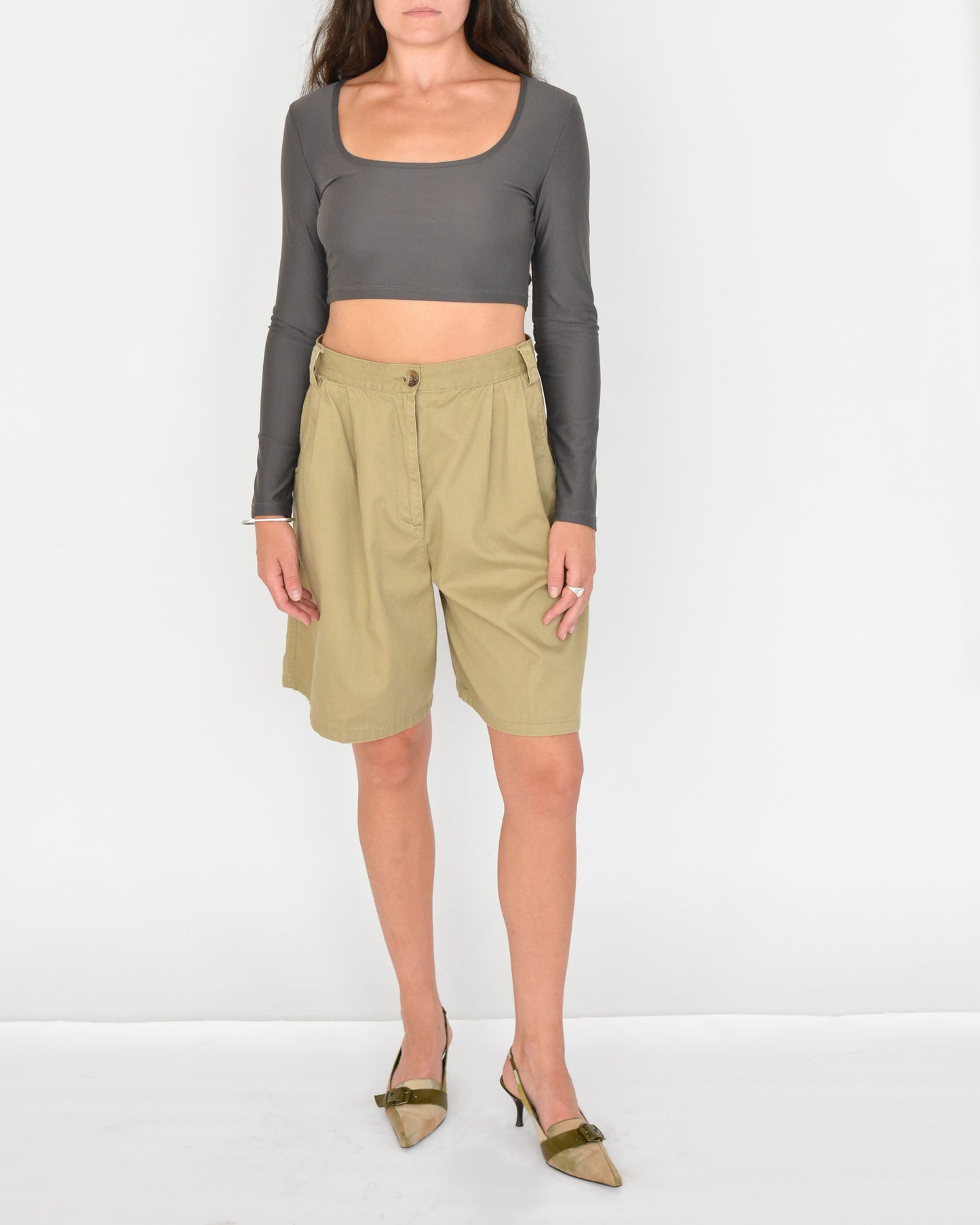 Tan Pleated Trouser Shorts (M)