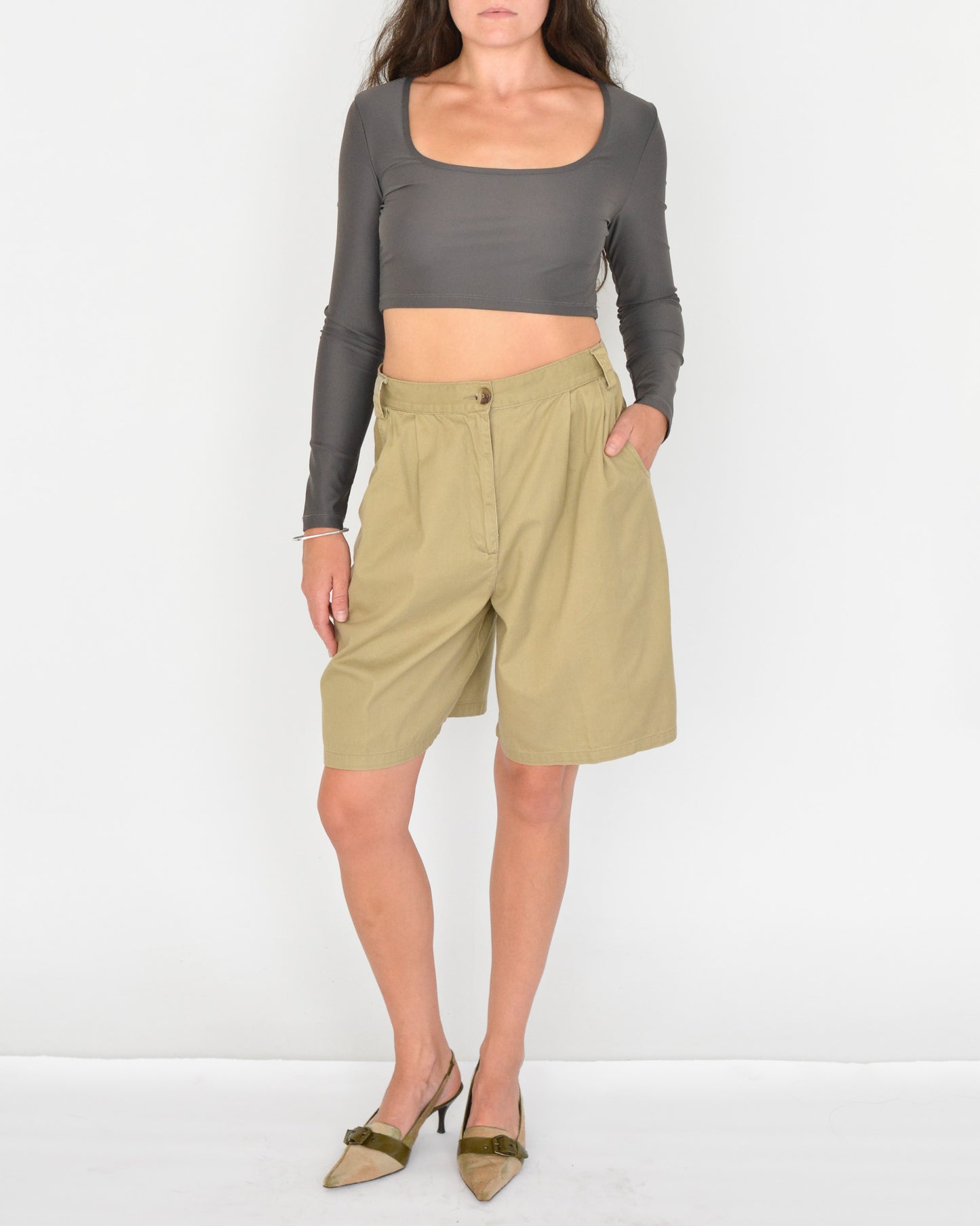 Tan Pleated Trouser Shorts (M)