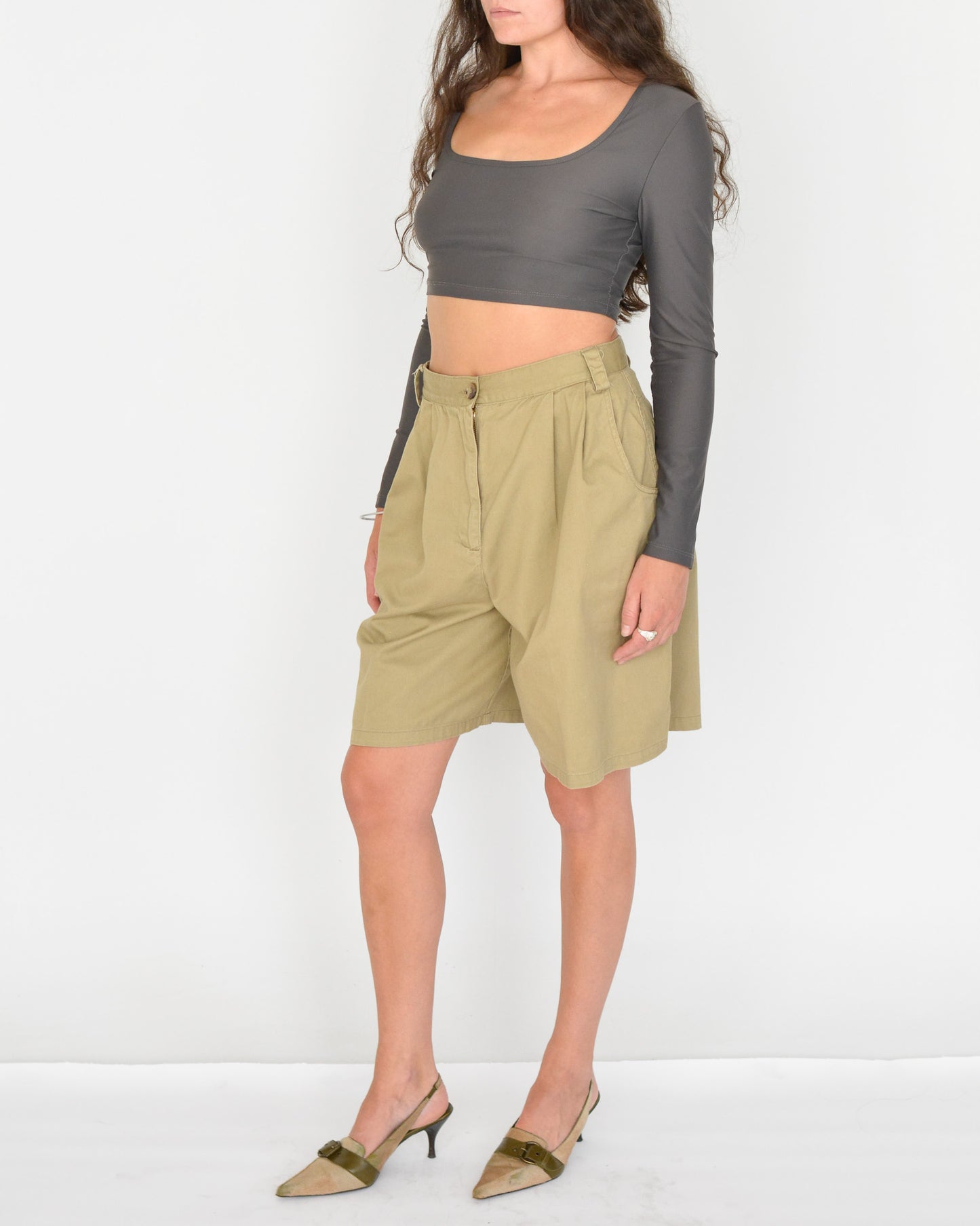 Tan Pleated Trouser Shorts (M)