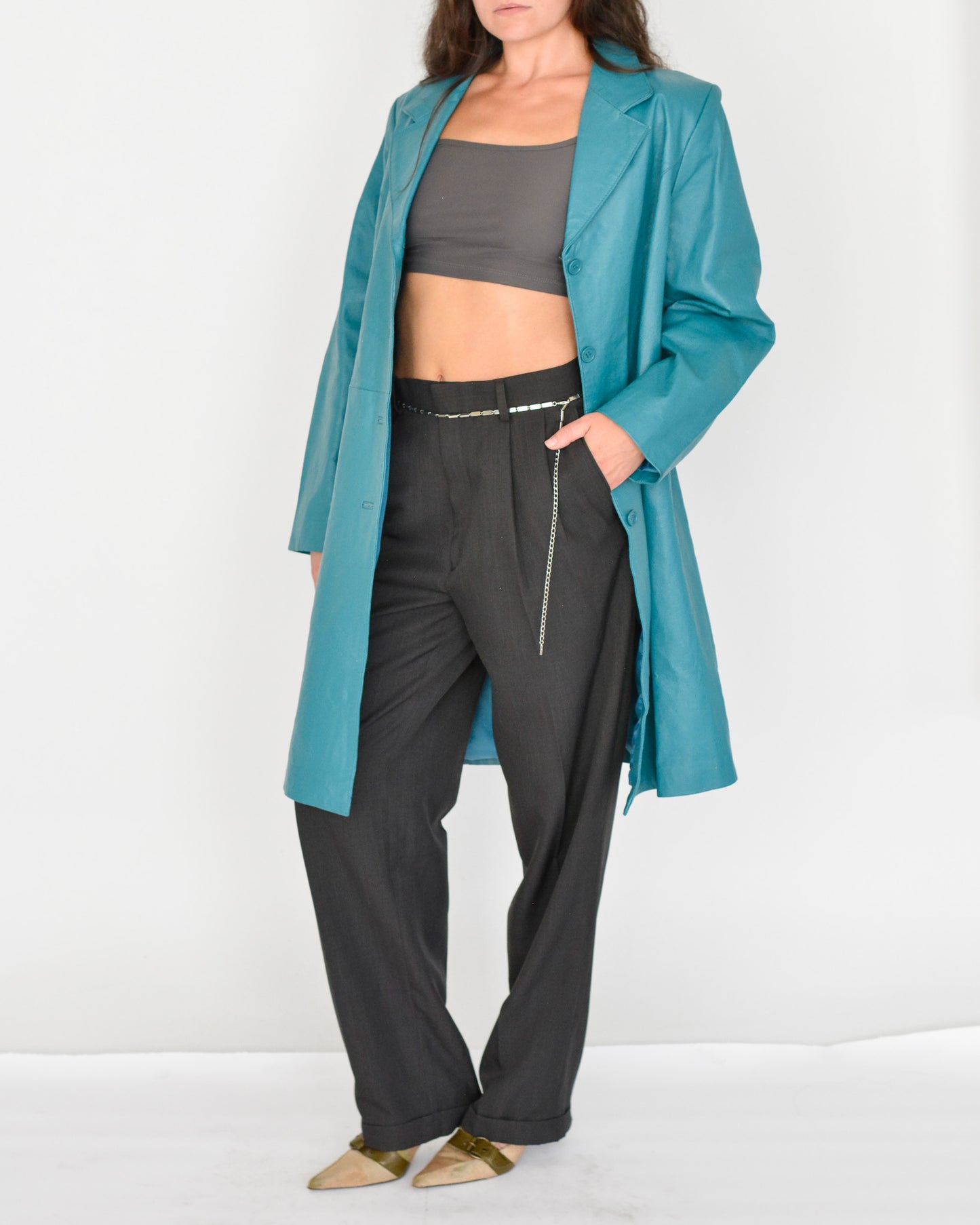 Aqua Leather Midi Jacket (L)