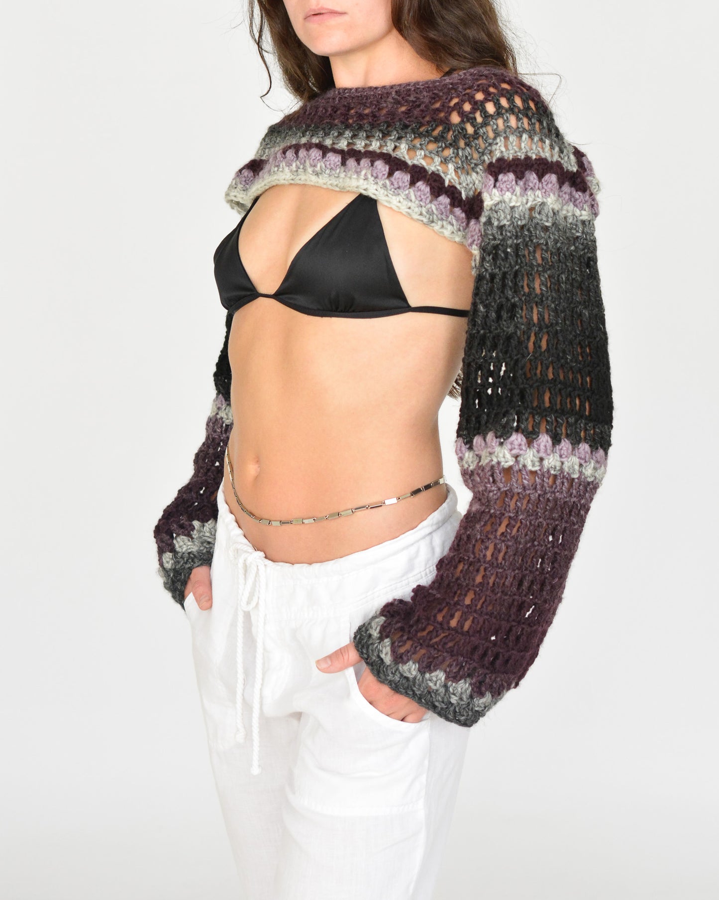 Purple Super Cropped Crochet Sweater (M)