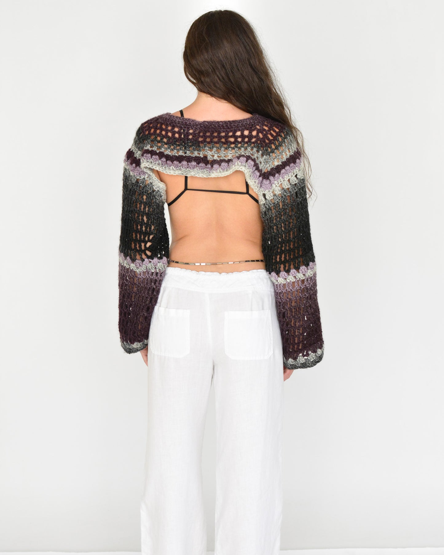 Purple Super Cropped Crochet Sweater (M)