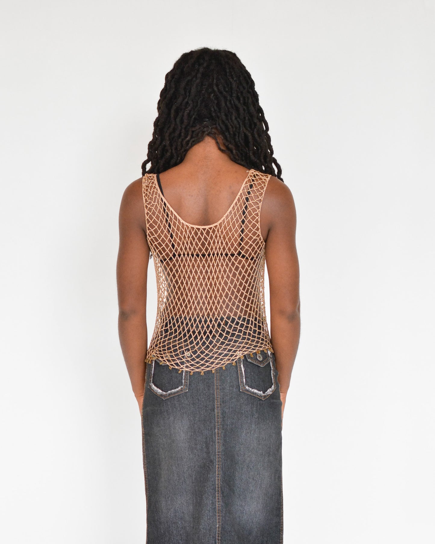 Gold Beaded Net Tank (S-M)