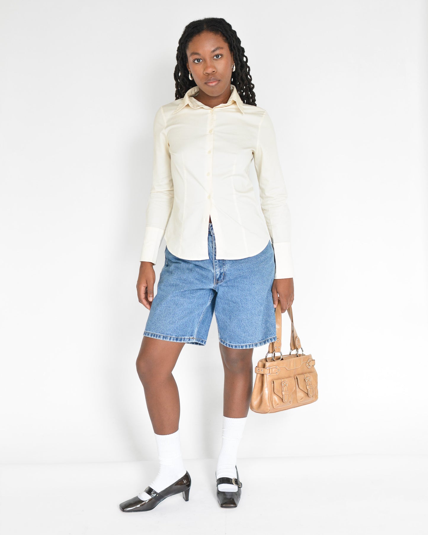 Ivory Paneled Button Up Shirt (S-M)