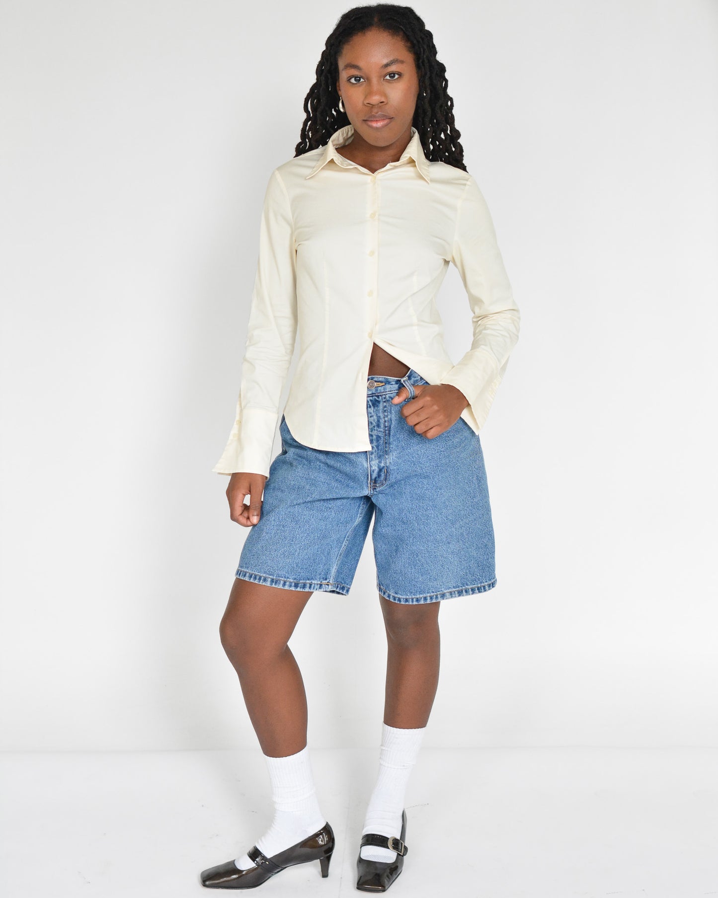 Ivory Paneled Button Up Shirt (S-M)