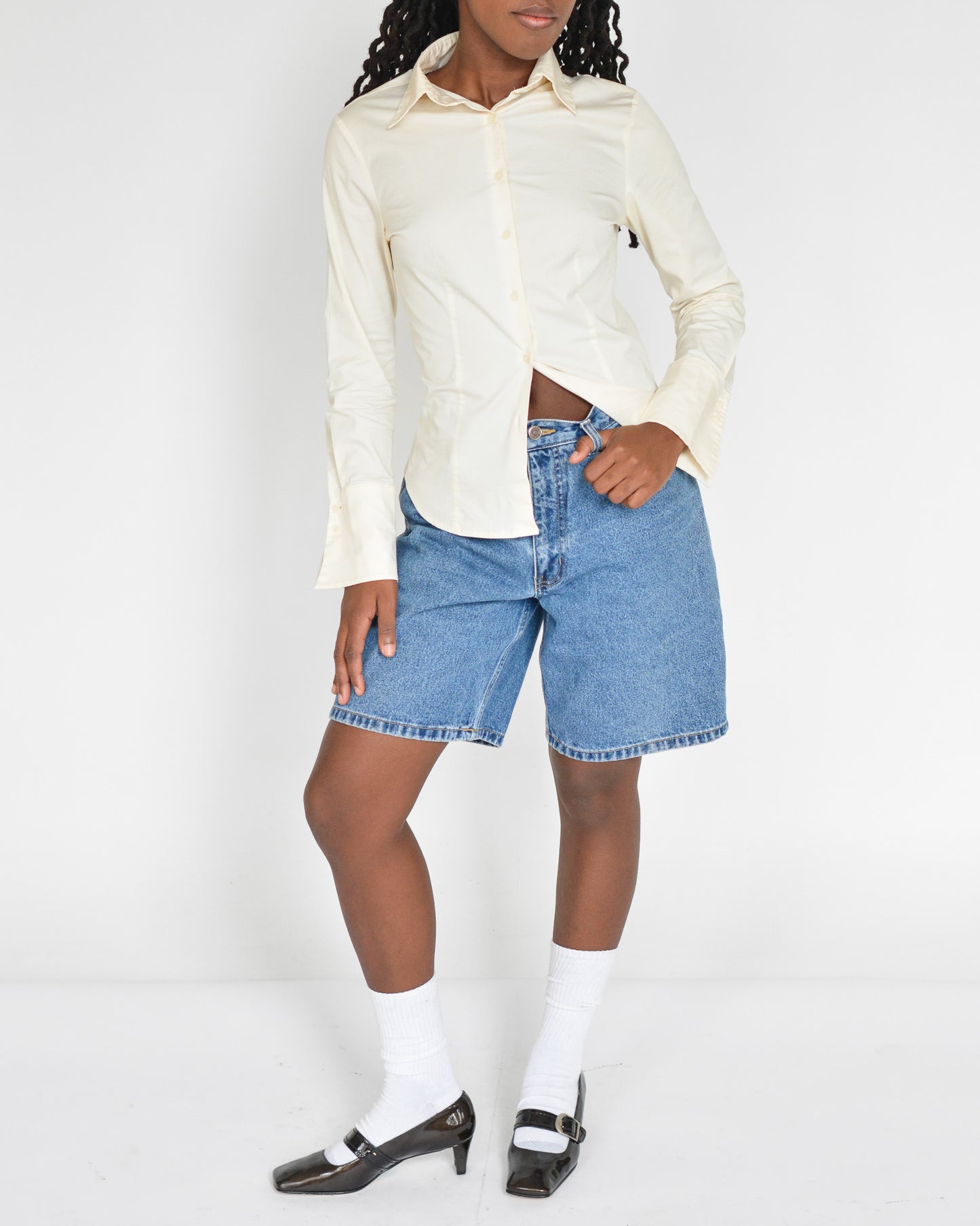 Ivory Paneled Button Up Shirt (S-M)