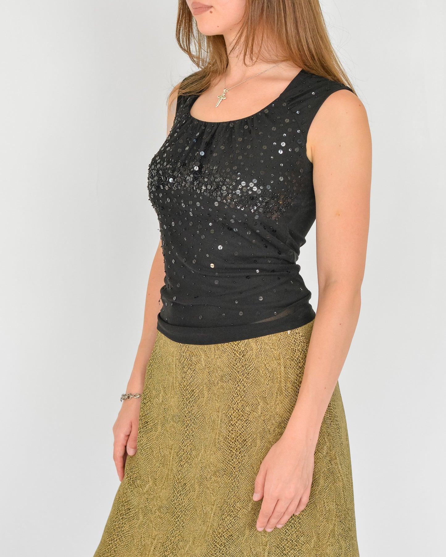 Black Mesh Sequin Tank (XS-S)