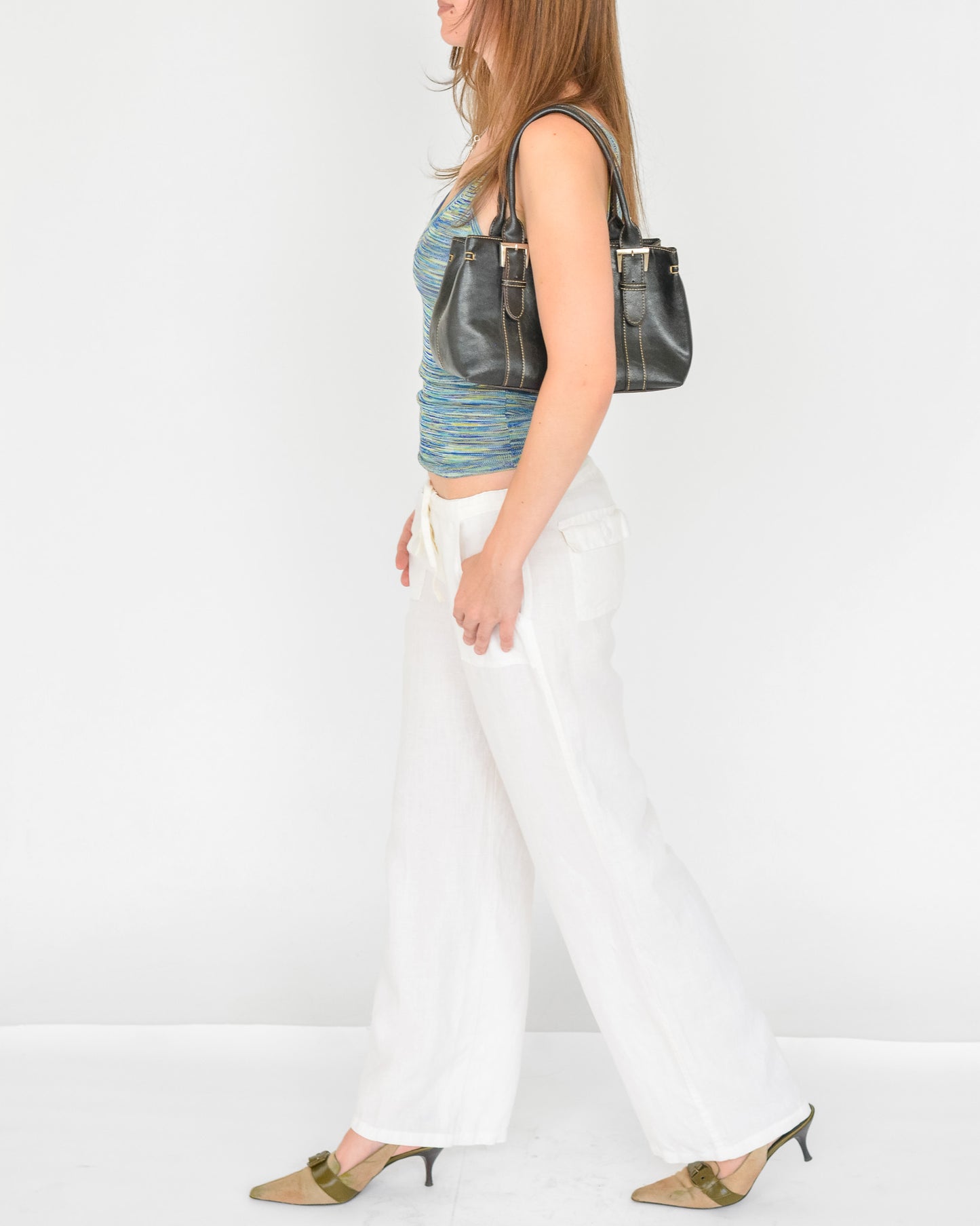 White Low Rise Linen Pants (S)
