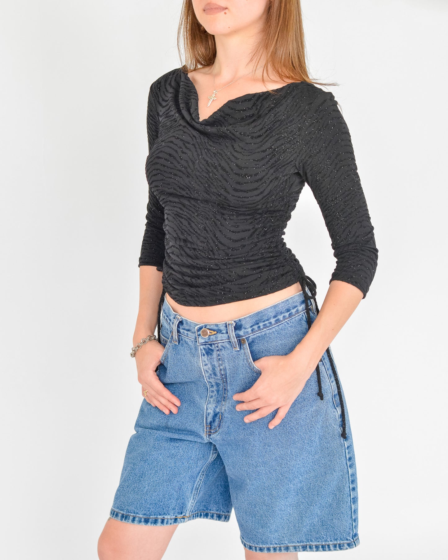 Black Velvet Drawstring Shirt (S)