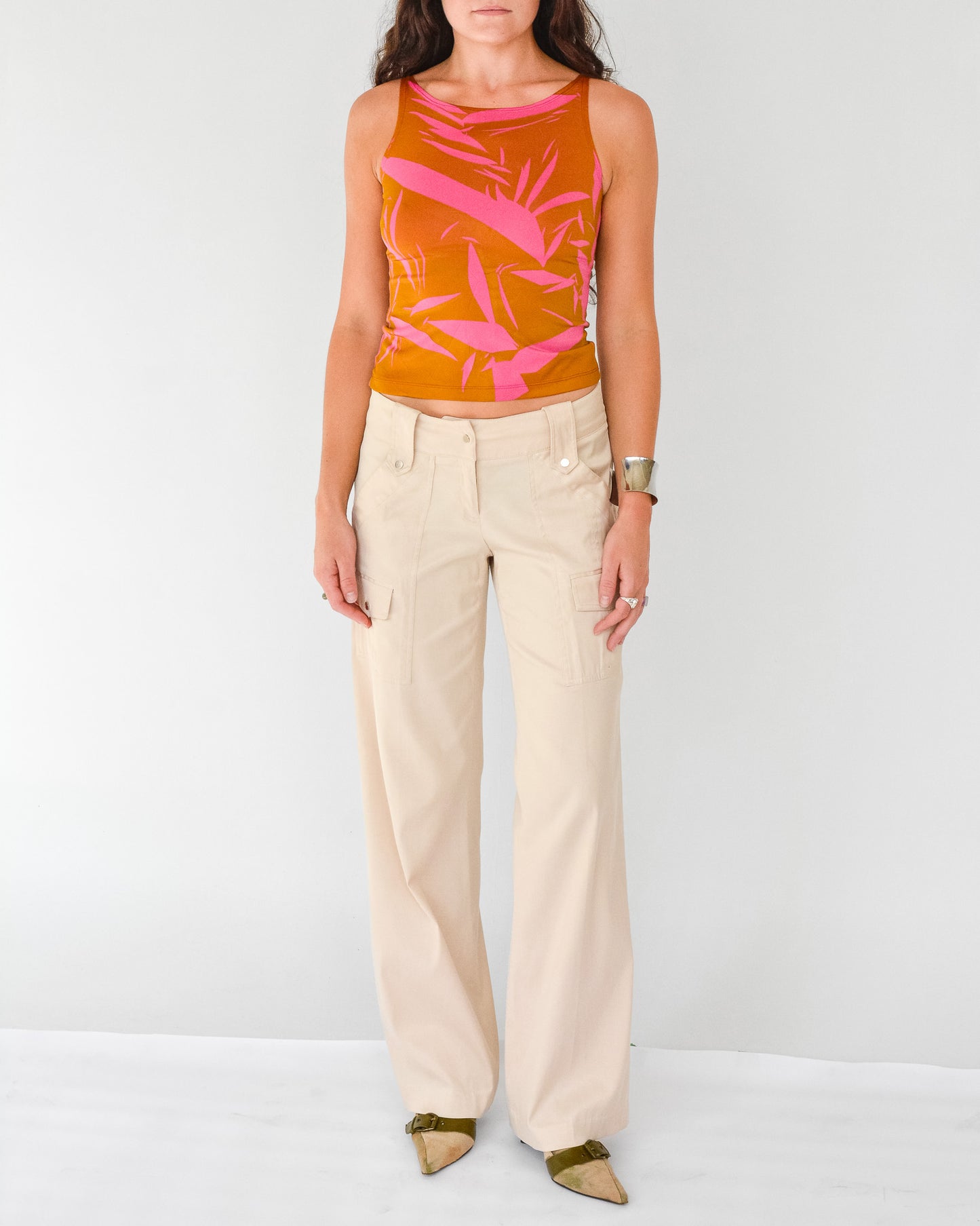 Ecru Satin Cargo Pants (M)