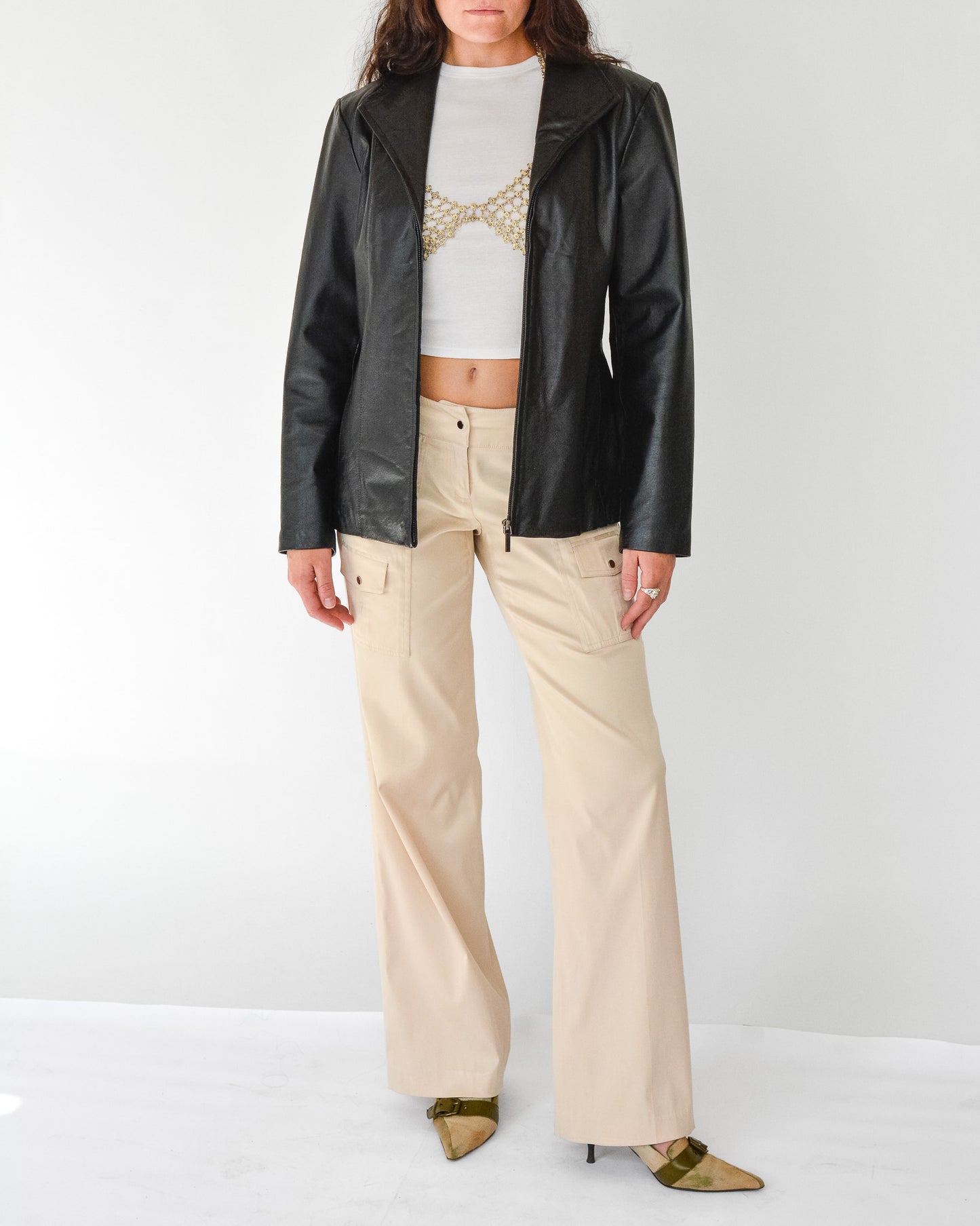 Black Paneled Leather Jacket (M)