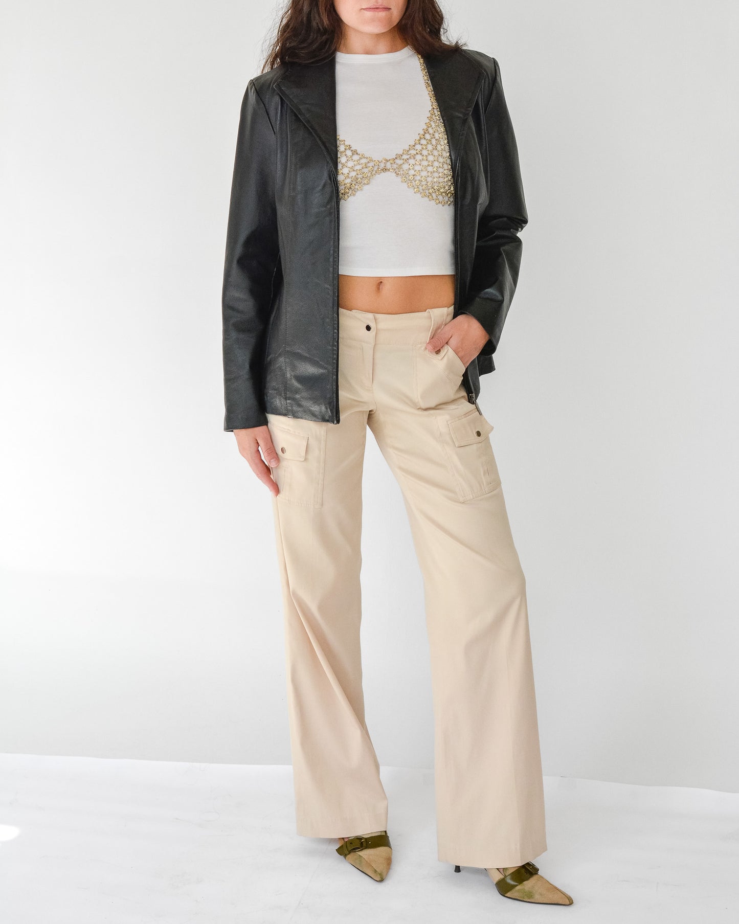 Black Paneled Leather Jacket (M)