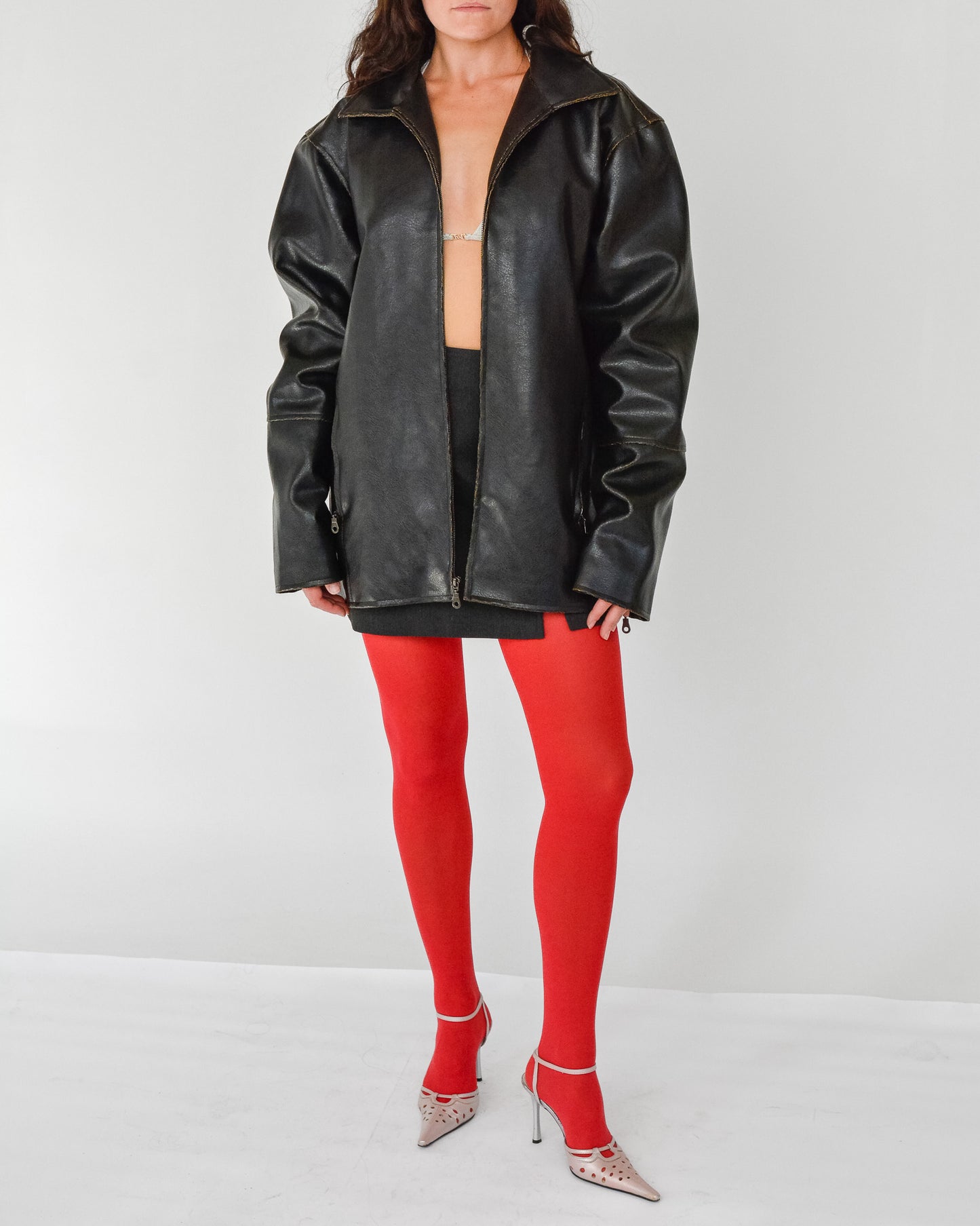 Black Faux Leather Zip Jacket (XXL)