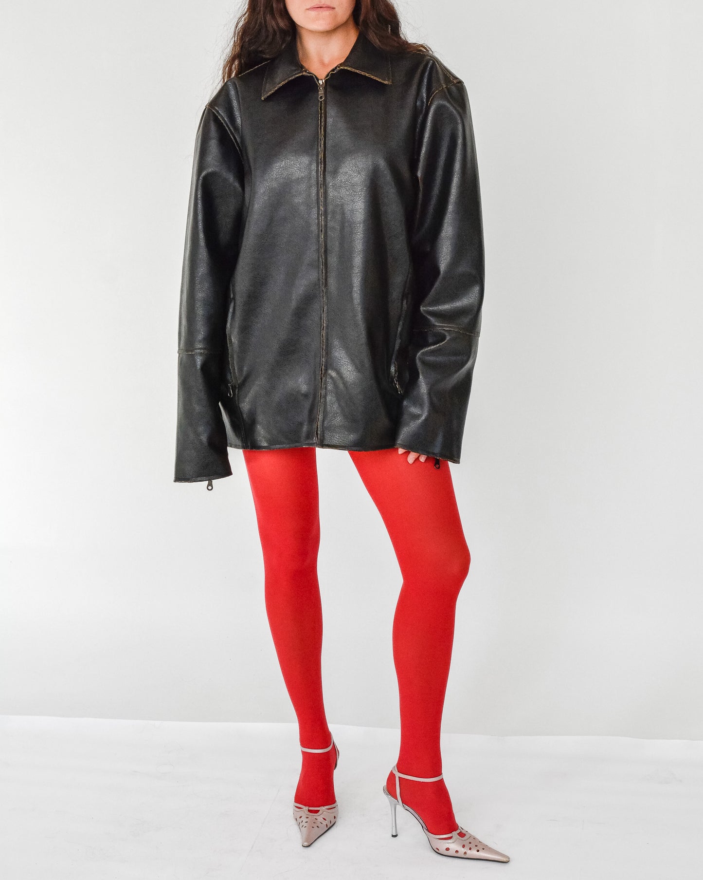 Black Faux Leather Zip Jacket (XXL)