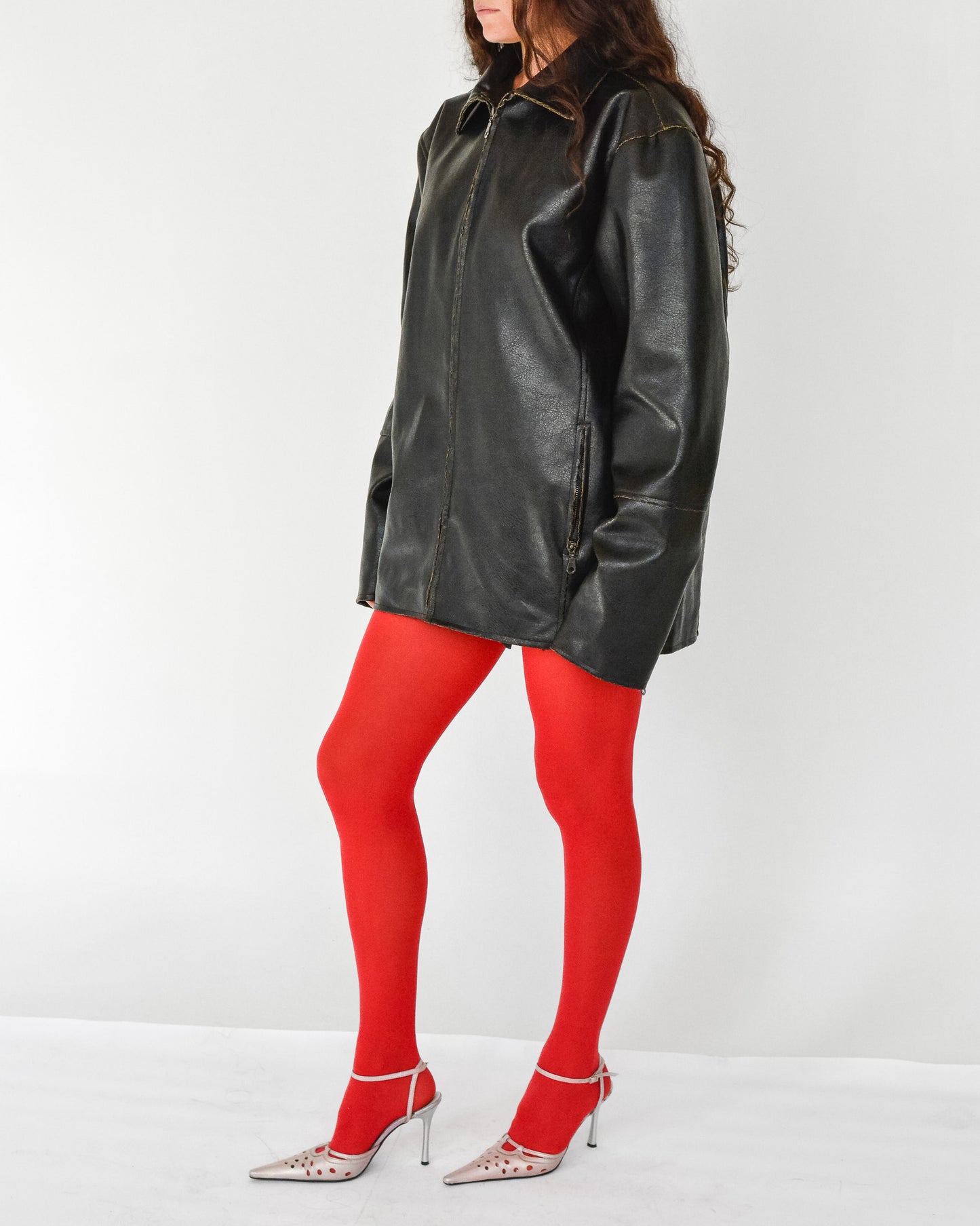 Black Faux Leather Zip Jacket (XXL)