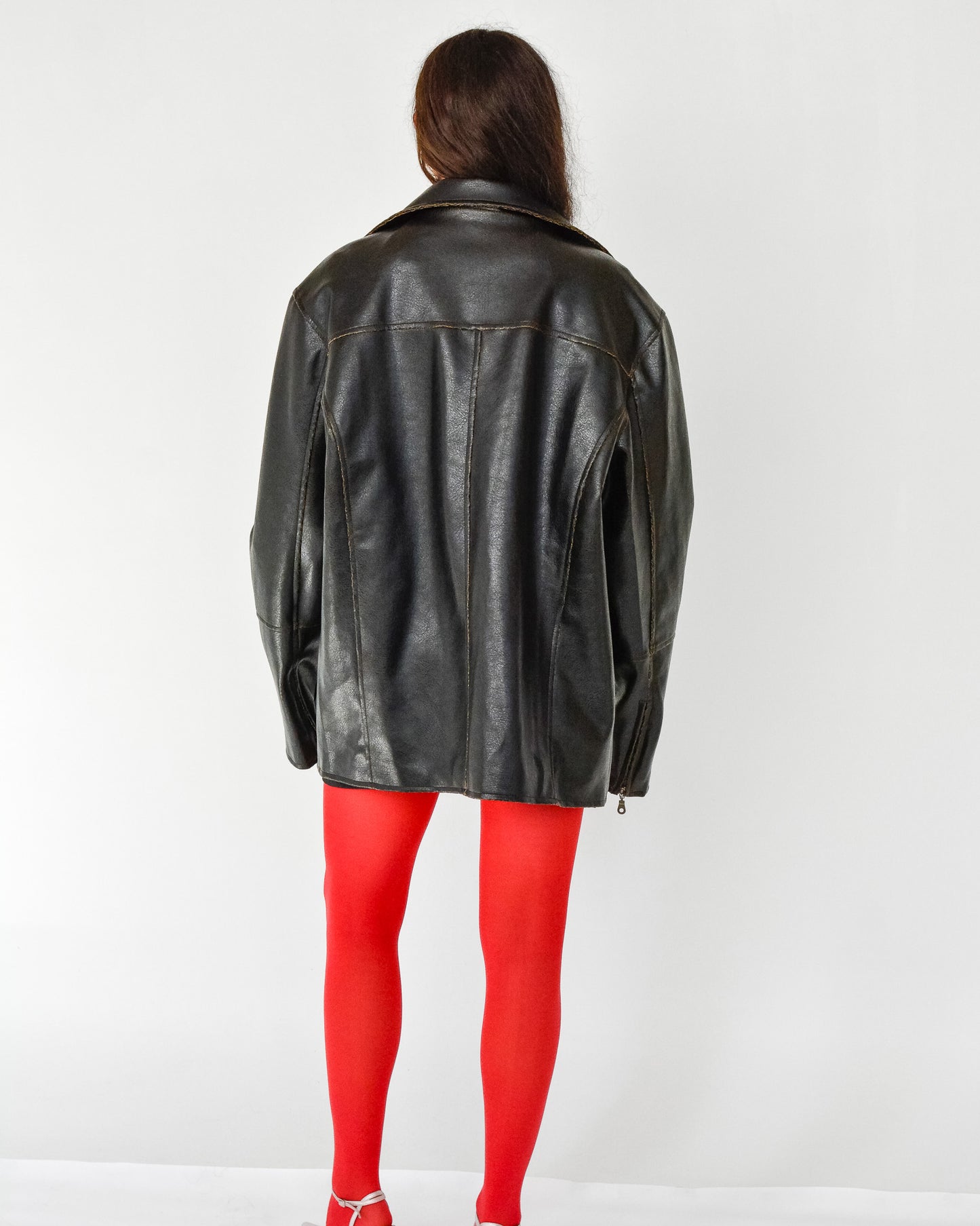 Black Faux Leather Zip Jacket (XXL)