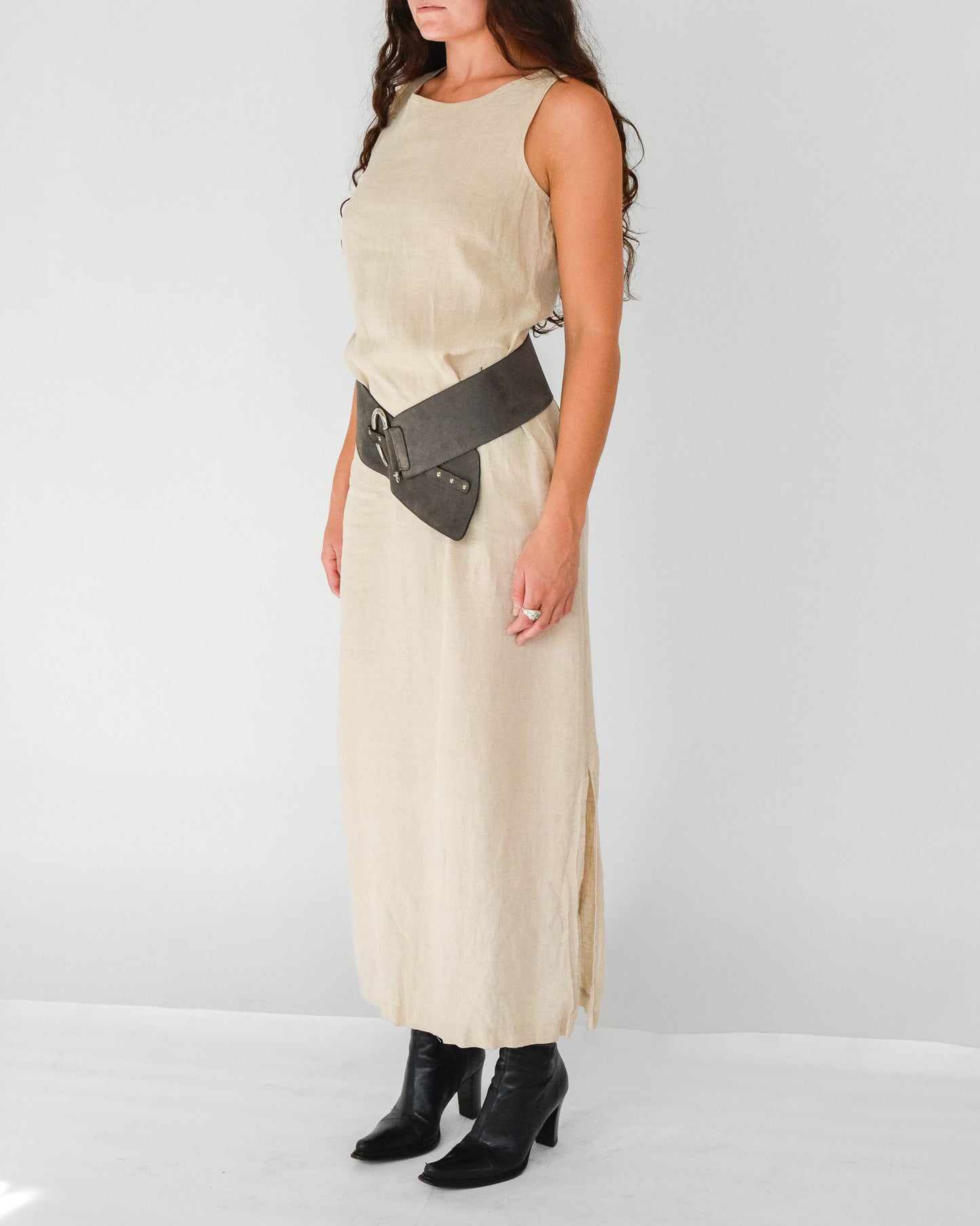 Ecru Linen Maxi Dress (M)