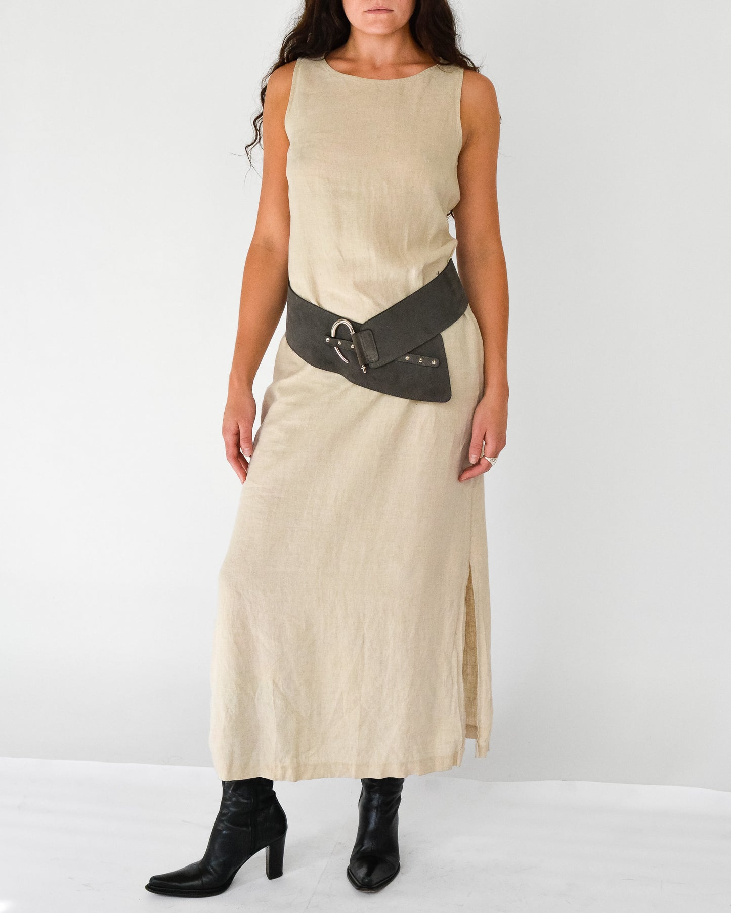 Ecru Linen Maxi Dress (M)