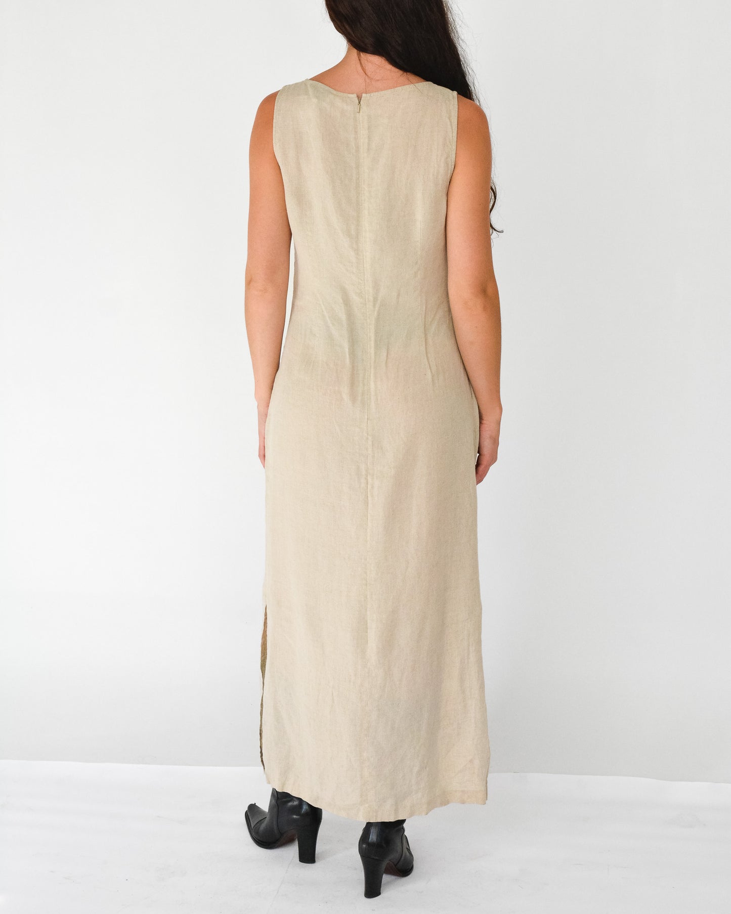 Ecru Linen Maxi Dress (M)
