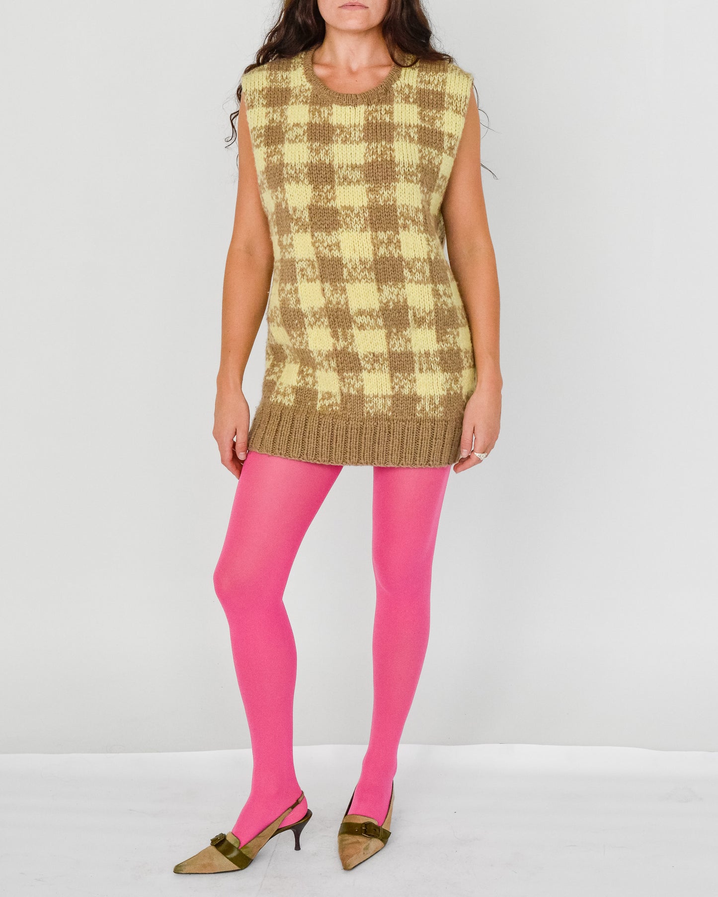 Handmade Yellow Plaid Sweater Vest (L)