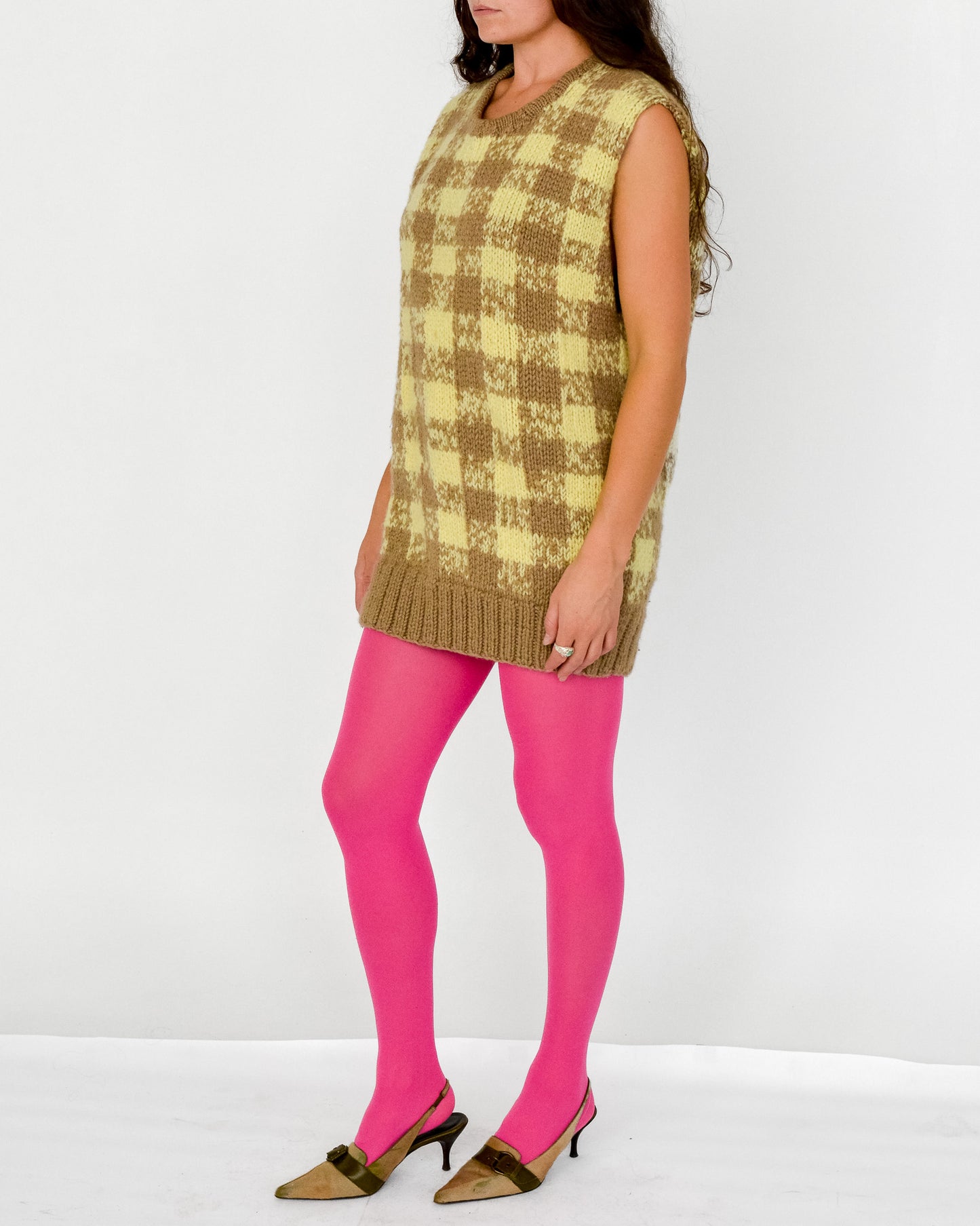 Handmade Yellow Plaid Sweater Vest (L)