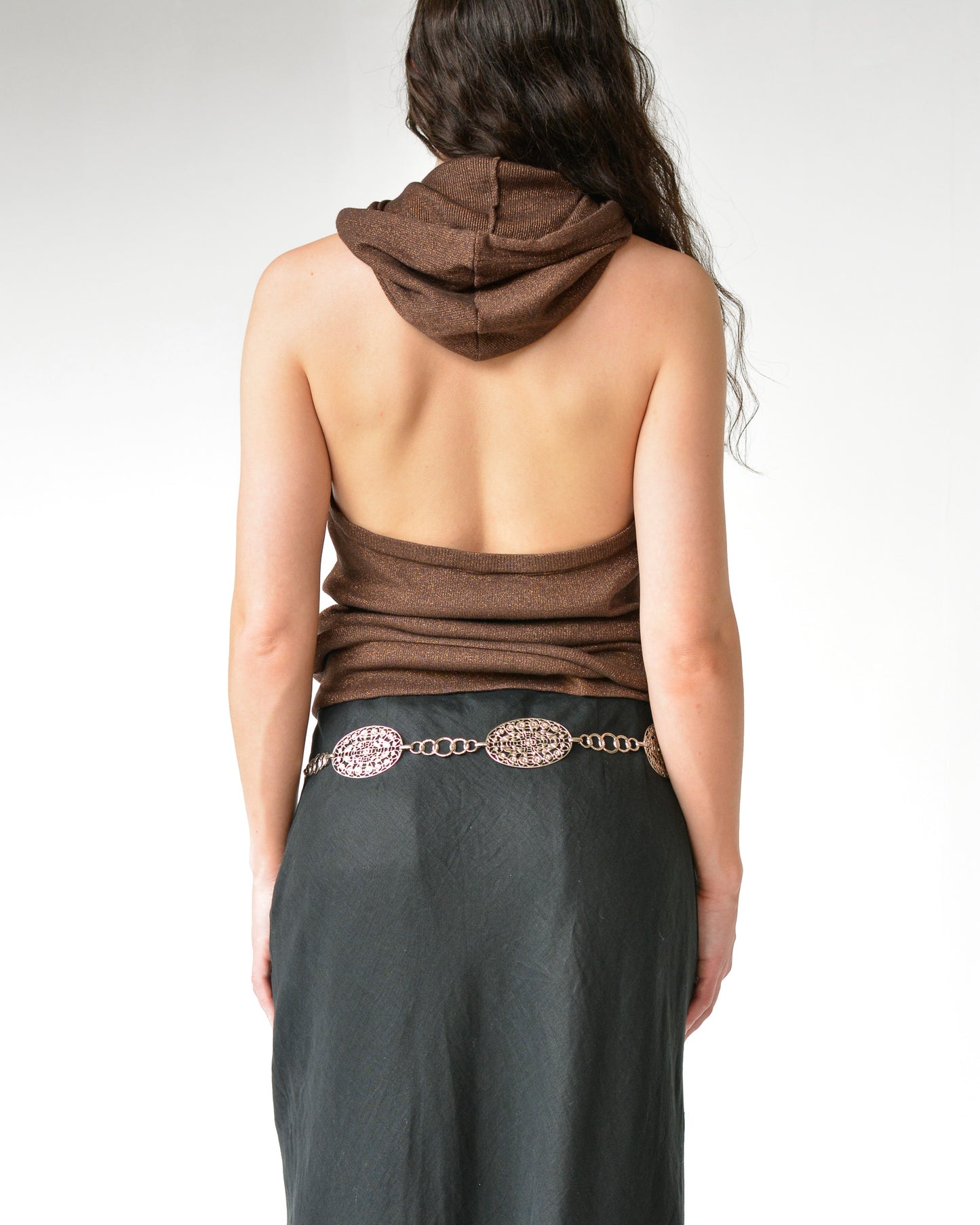 Bronze Metallic Hooded Halter Top (S-M)