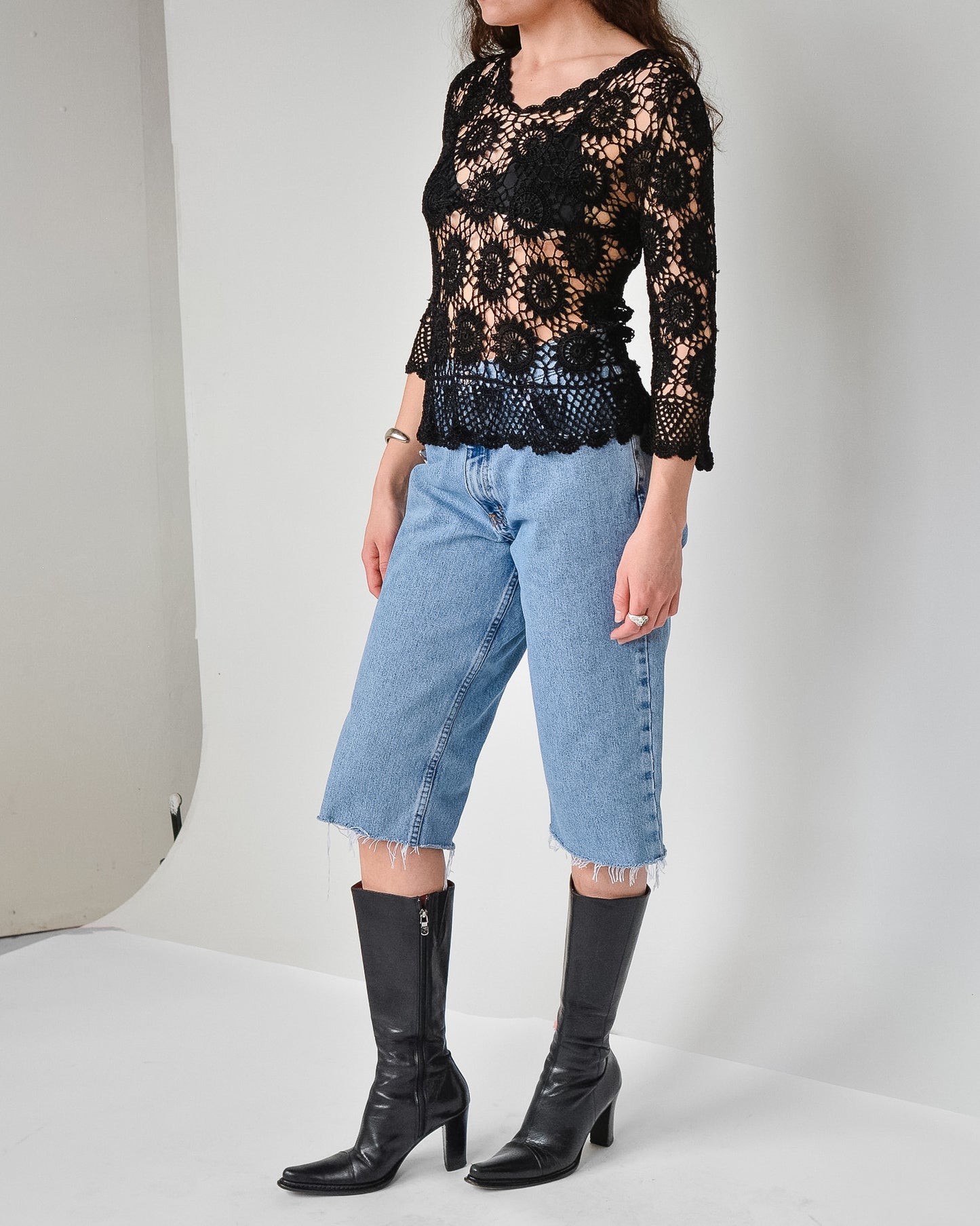 Black crochet knit shirt