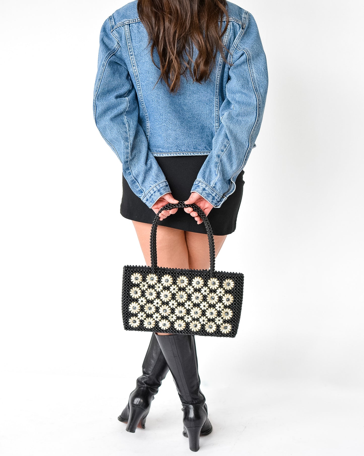 Black Beaded Flower Purse