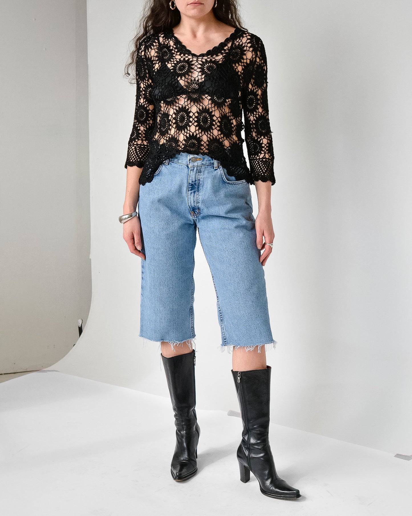Vintage black crochet knit shirt