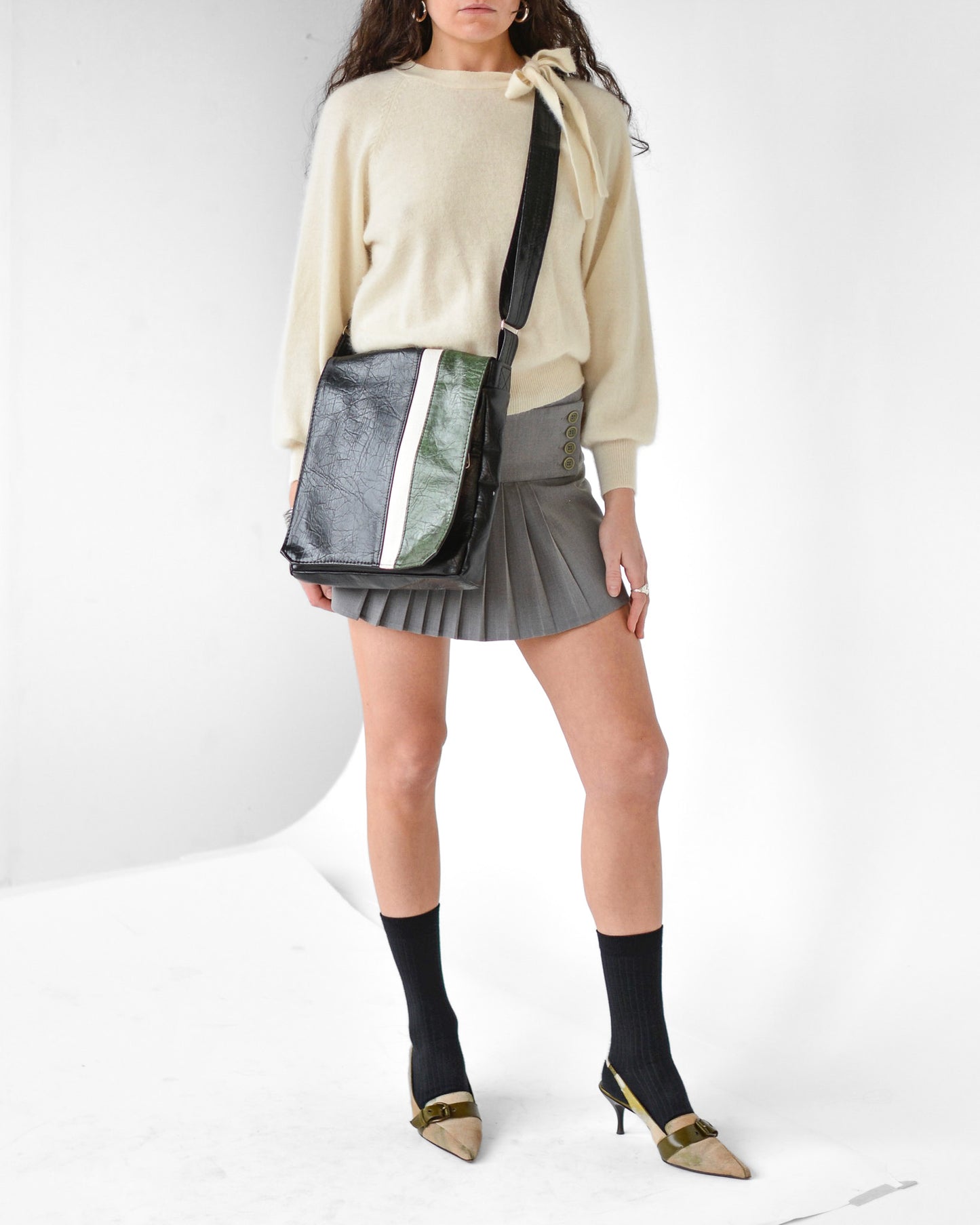 Faux Leather Striped Crossbody Bag