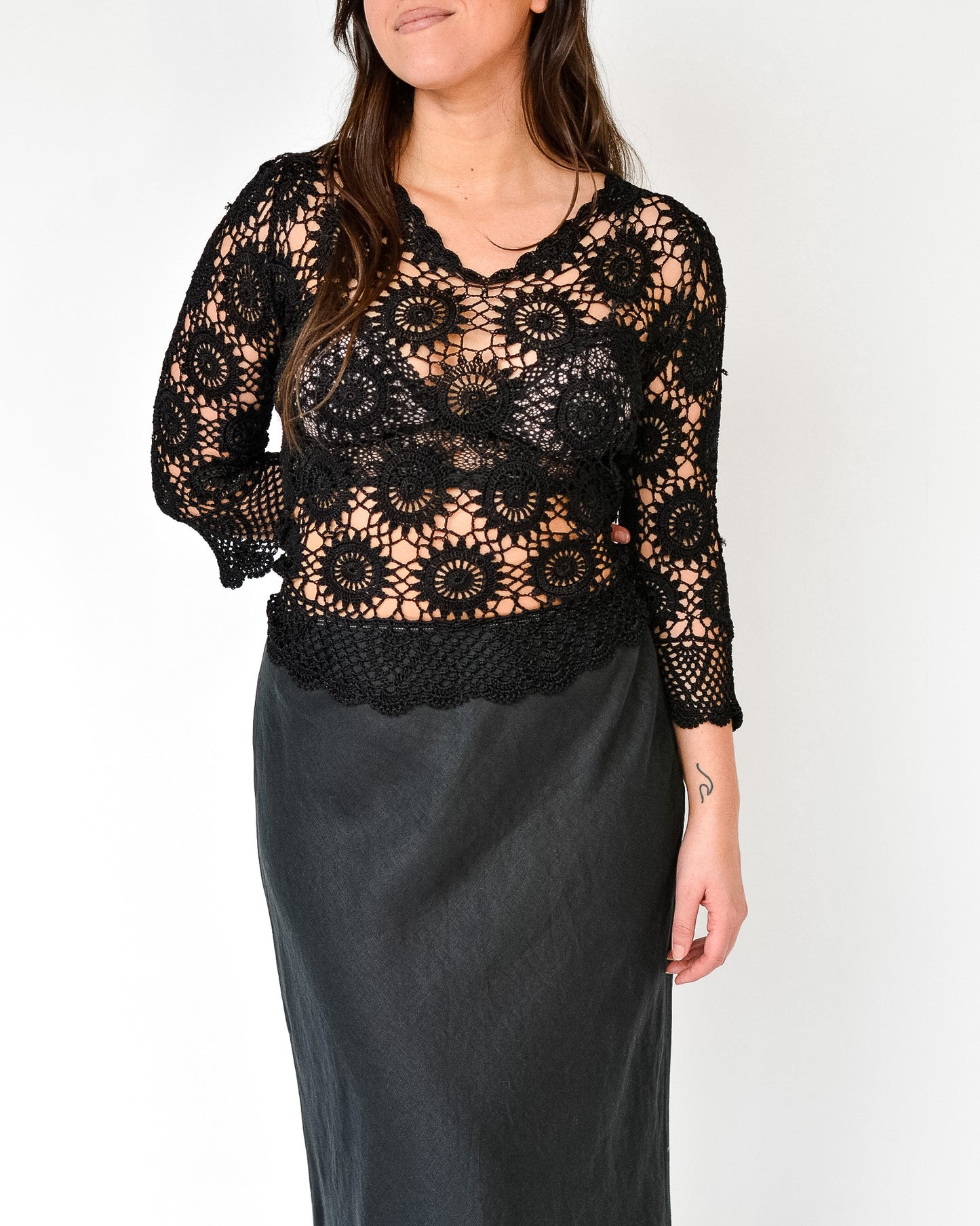 Vintage black crochet knit shirt