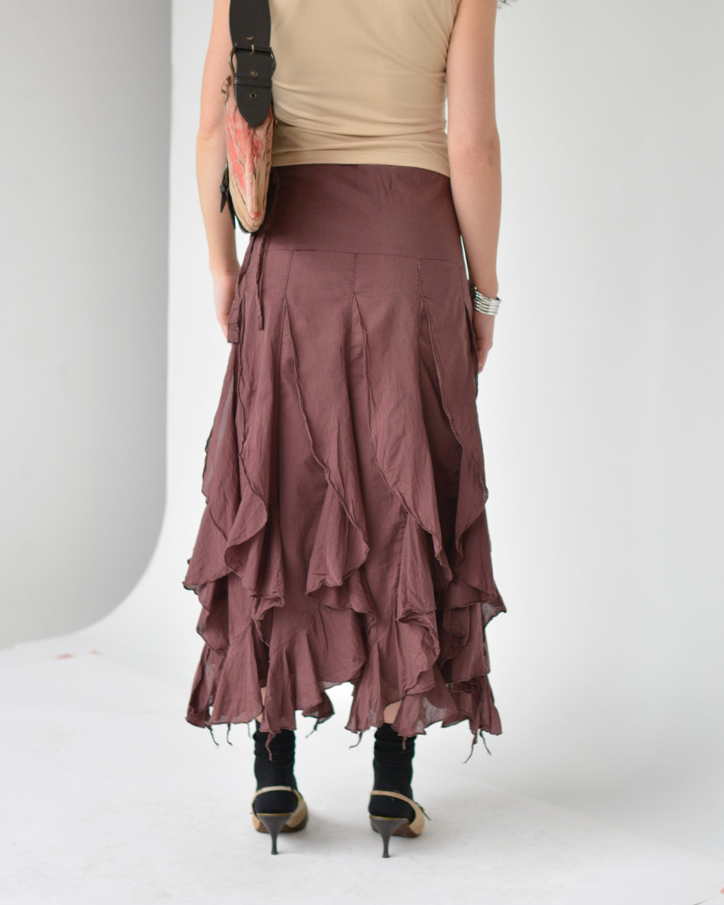 Plum Ruffle Midi Skirt (M)