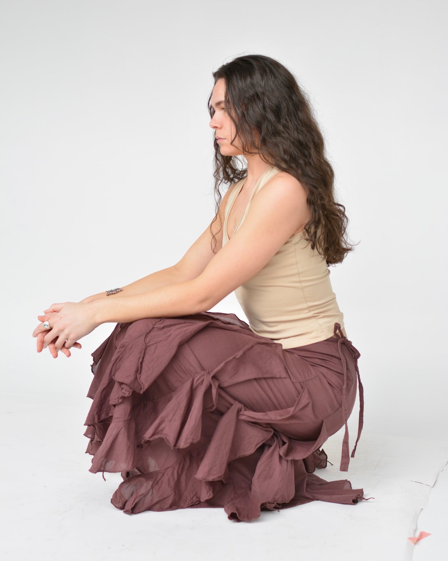 Plum Ruffle Midi Skirt (M)