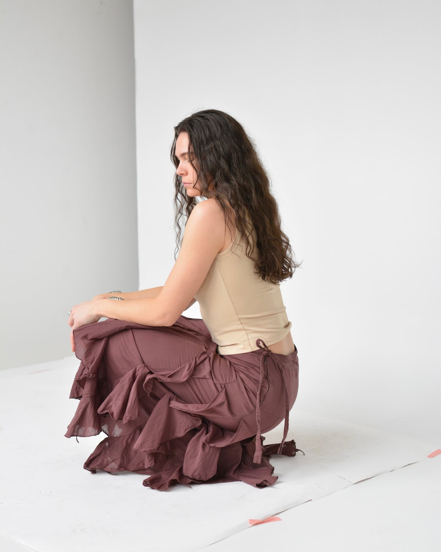 Plum Ruffle Midi Skirt (M)