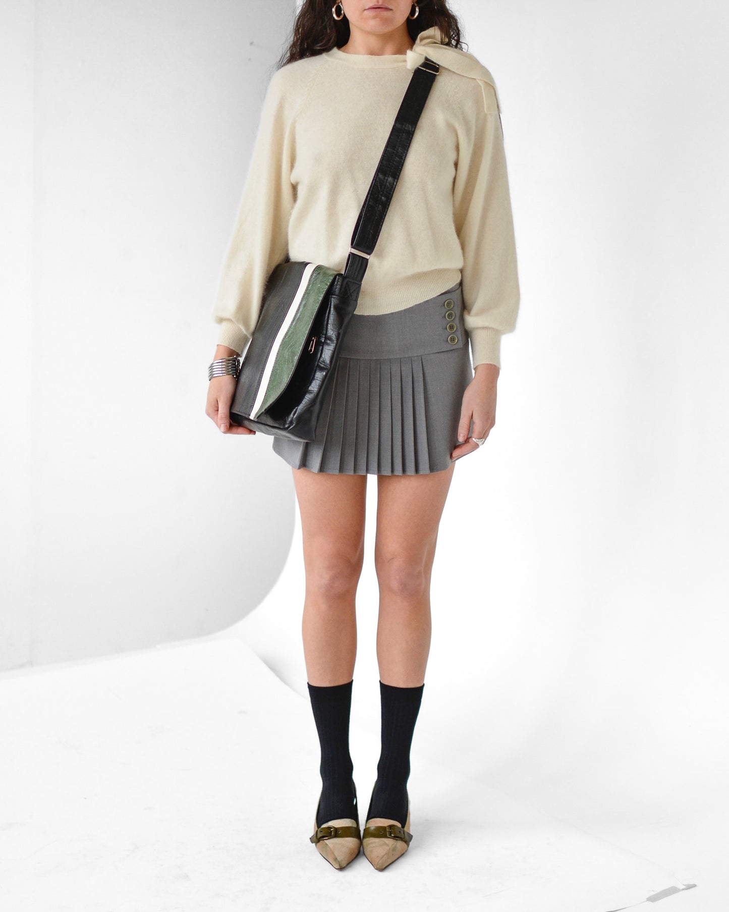 Faux Leather Striped Crossbody Bag