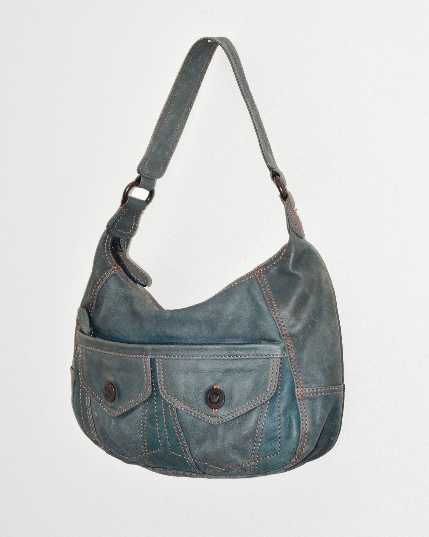 Blue Distressed Leather Purse