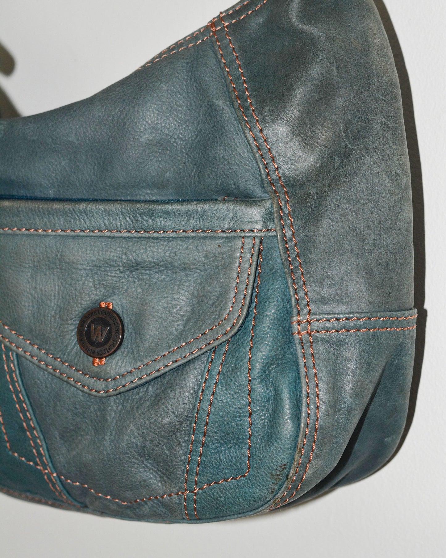 Blue Distressed Leather Purse