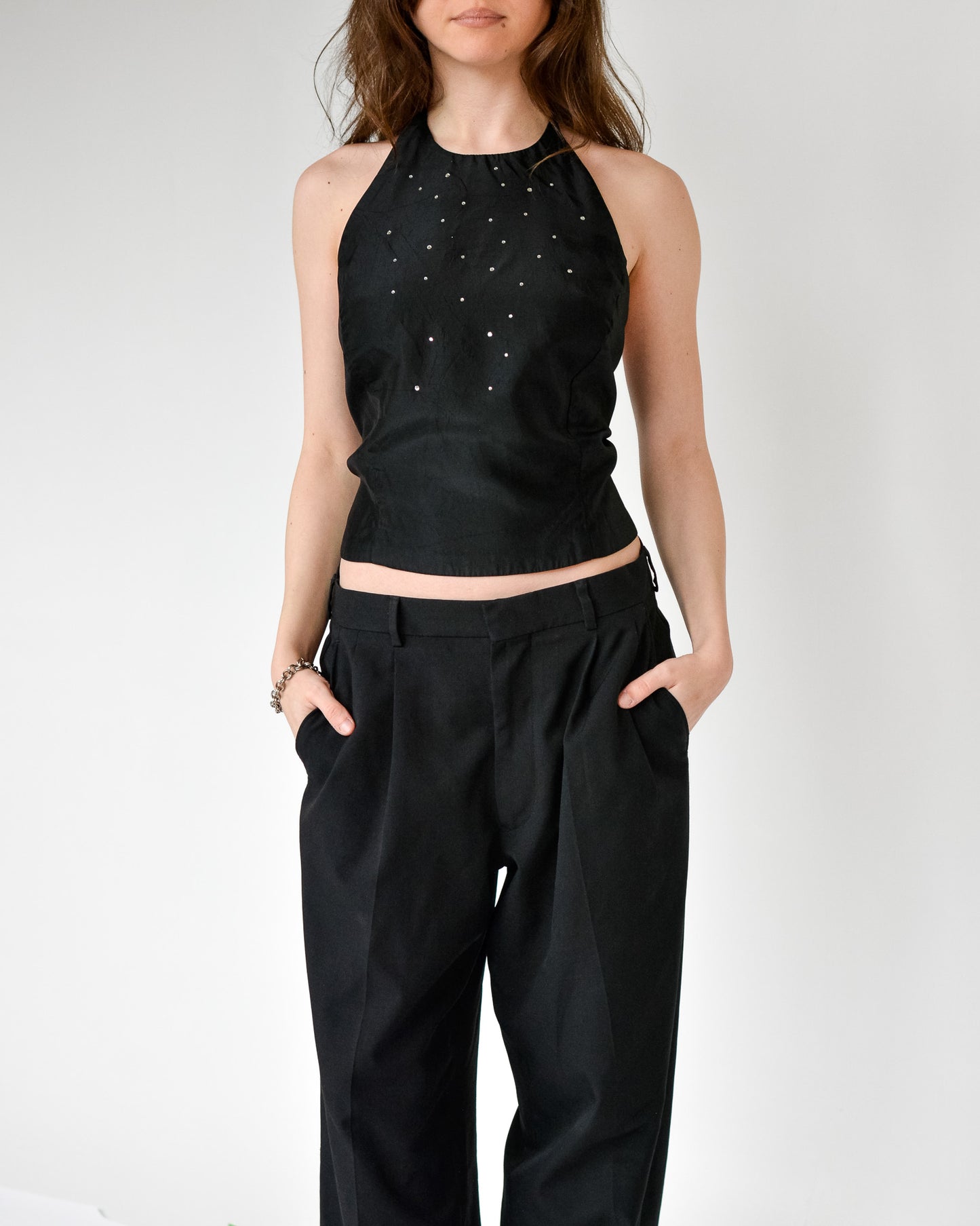 Black Sequin Halter Top (M)
