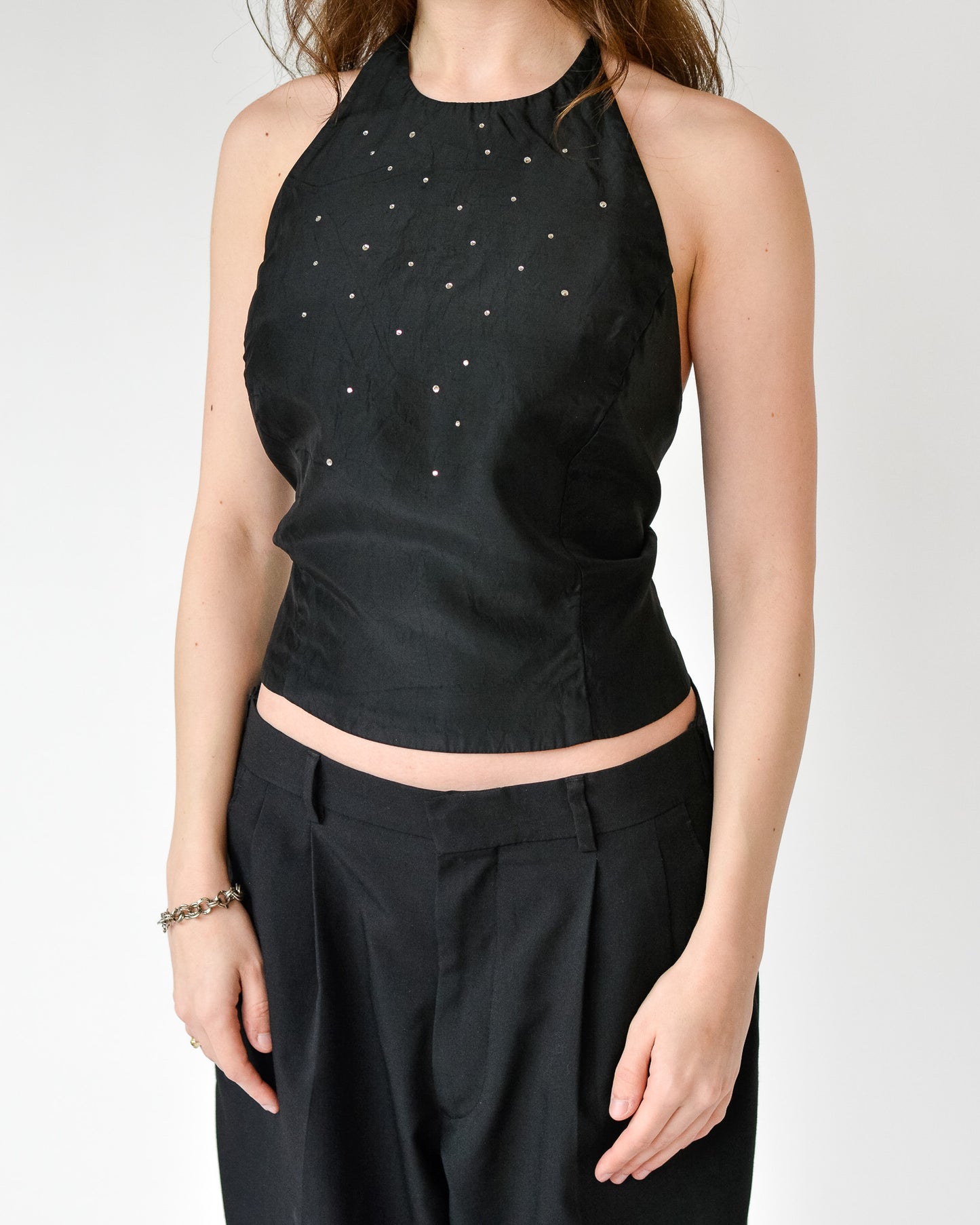 Black Sequin Halter Top (M)