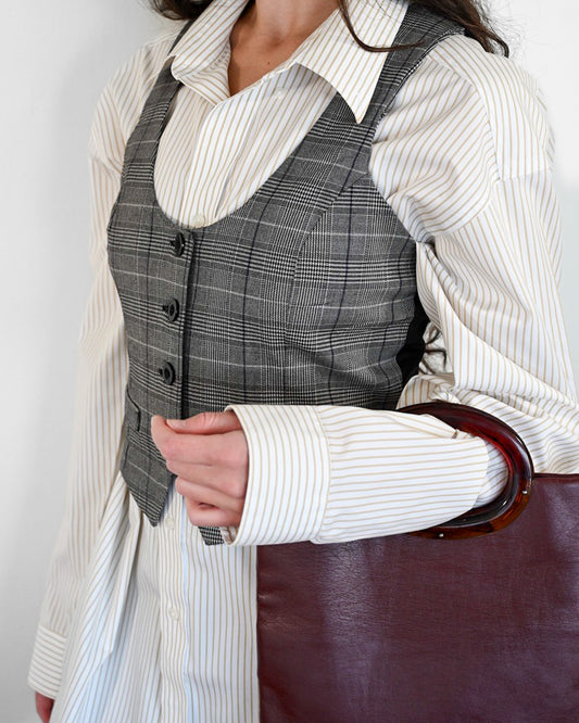 Grey Plaid Cropped Tuxedo Vest (S)