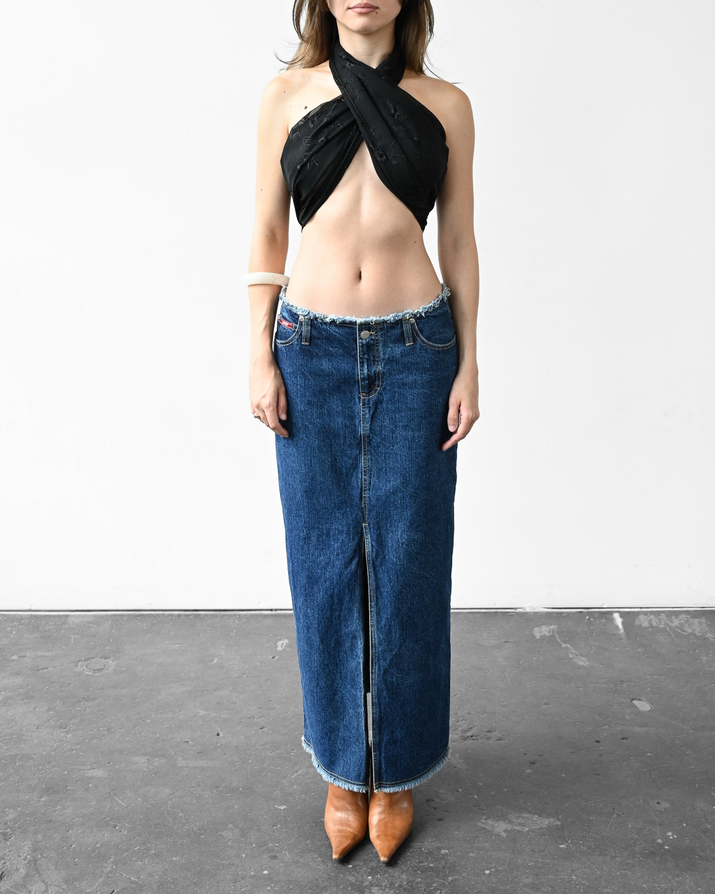 Denim Slit Maxi Skirt (M)