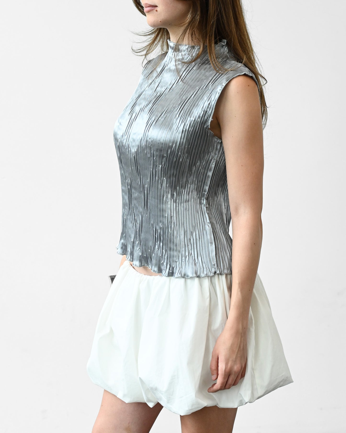 Silver Metallic Pleated Tank (M)