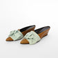 Reptile Print Ribbon Wedge Mules (6.5)