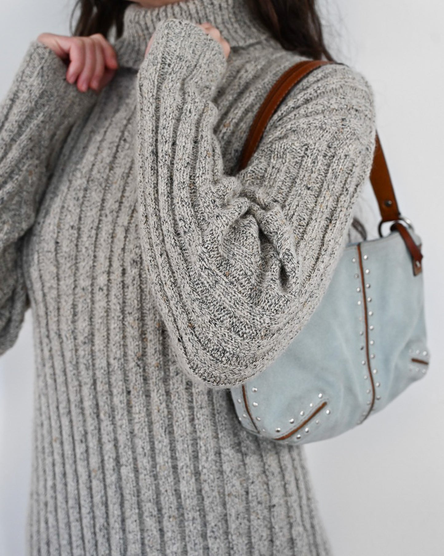 Grey Ribbed Speckled Wool Sweater (M)