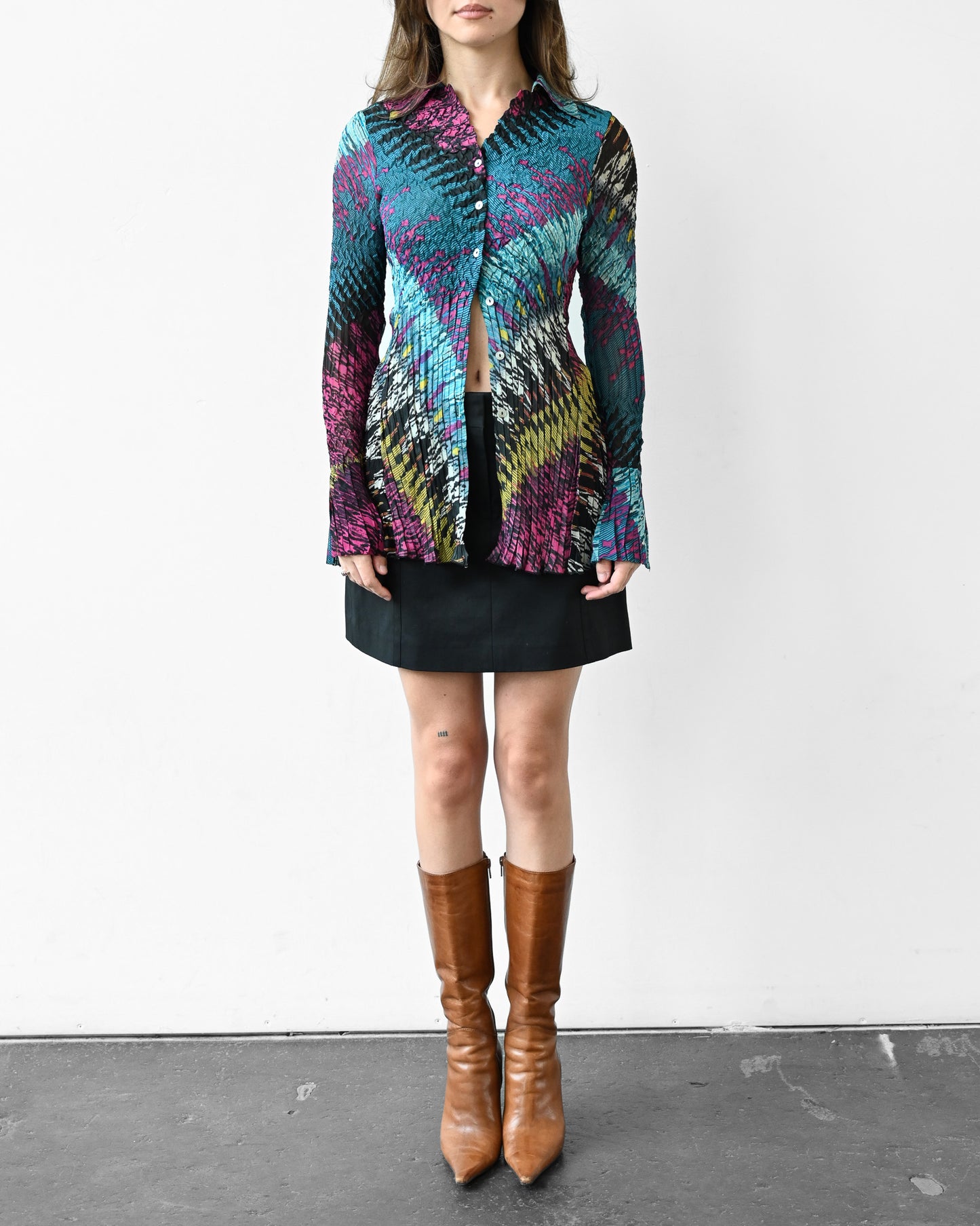 Abstract Print Pleated Blouse (S)