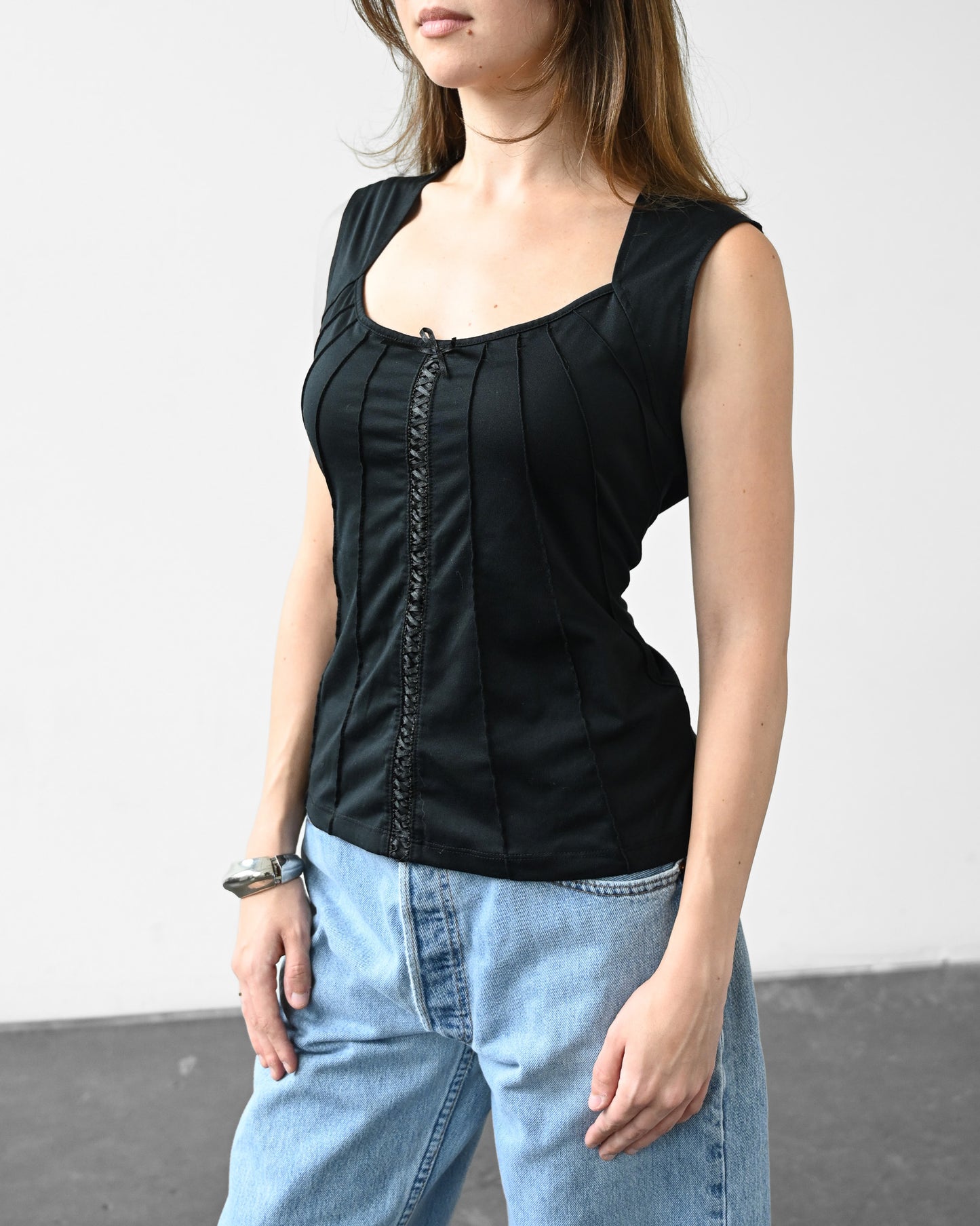 Black Paneled Lace Up Tank (M-L)